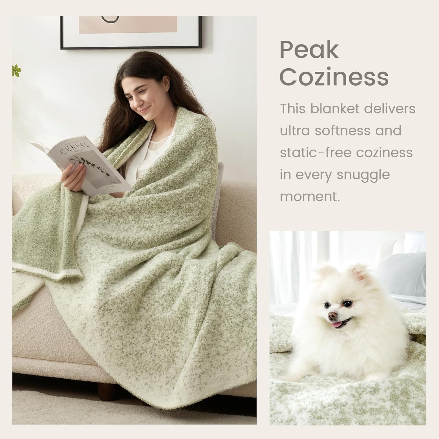 Snuggle Sac Sage Green Throw Blanket for Couch, Reversible Super Soft Warm Blankets Cozy Knit Blanket Fuzzy Plush Lightweight Throws for Sofa, Bed, Picnic, Ombre Sage Green, 50 x 60 inches