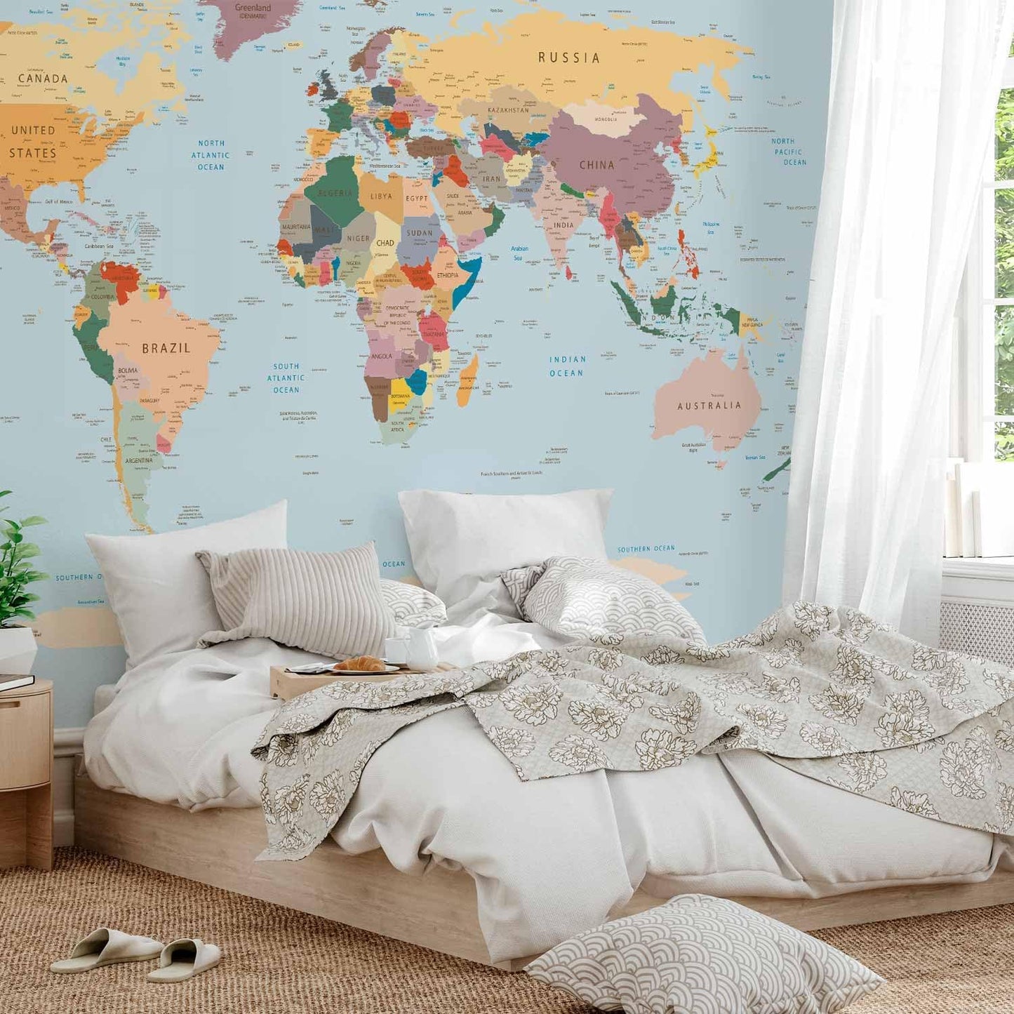 artgeist Premium Wall Mural World Map 118x83 in - XXL Non-Woven Wallpaper Fleece Wall Decor Photo Print Picture Image Design Home Map of The World k-B-0001-a-c