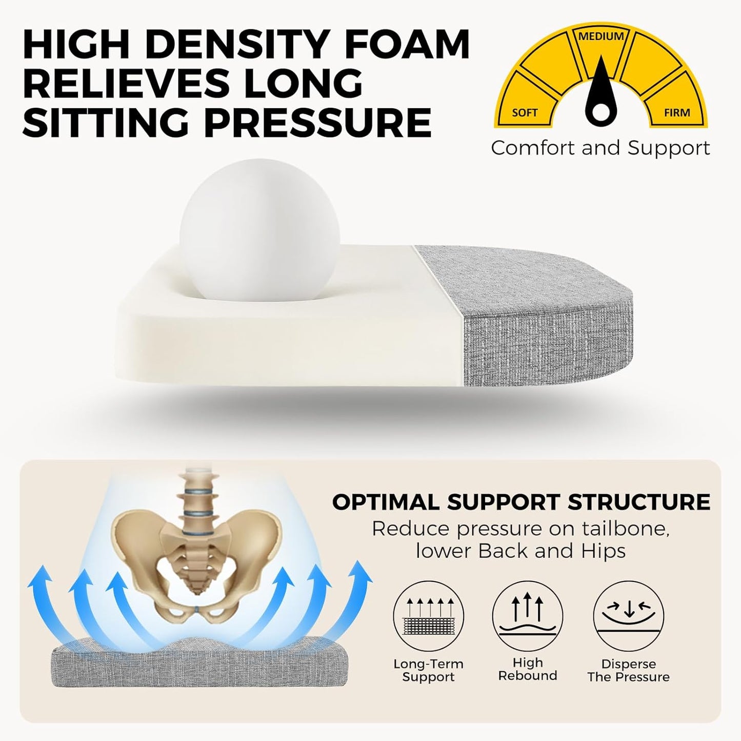 downluxe Indoor Chair Cushions for Dining Chairs, Soft and Comfortable Textured Foam Kitchen Chair Pads with Ties and Non-Slip Backing, 16" x 16" x 2", Light Grey, 4 Pack