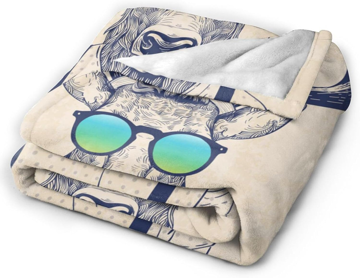 HGOD DESIGNS Deer Throw Blanket Deer Dressed up Like Cool Hipster Blanket Super Soft Flannel Throw Blanket Lightweight Plush Fuzzy Bed Blanket for Bedding Sofa and Travel 50"X60"