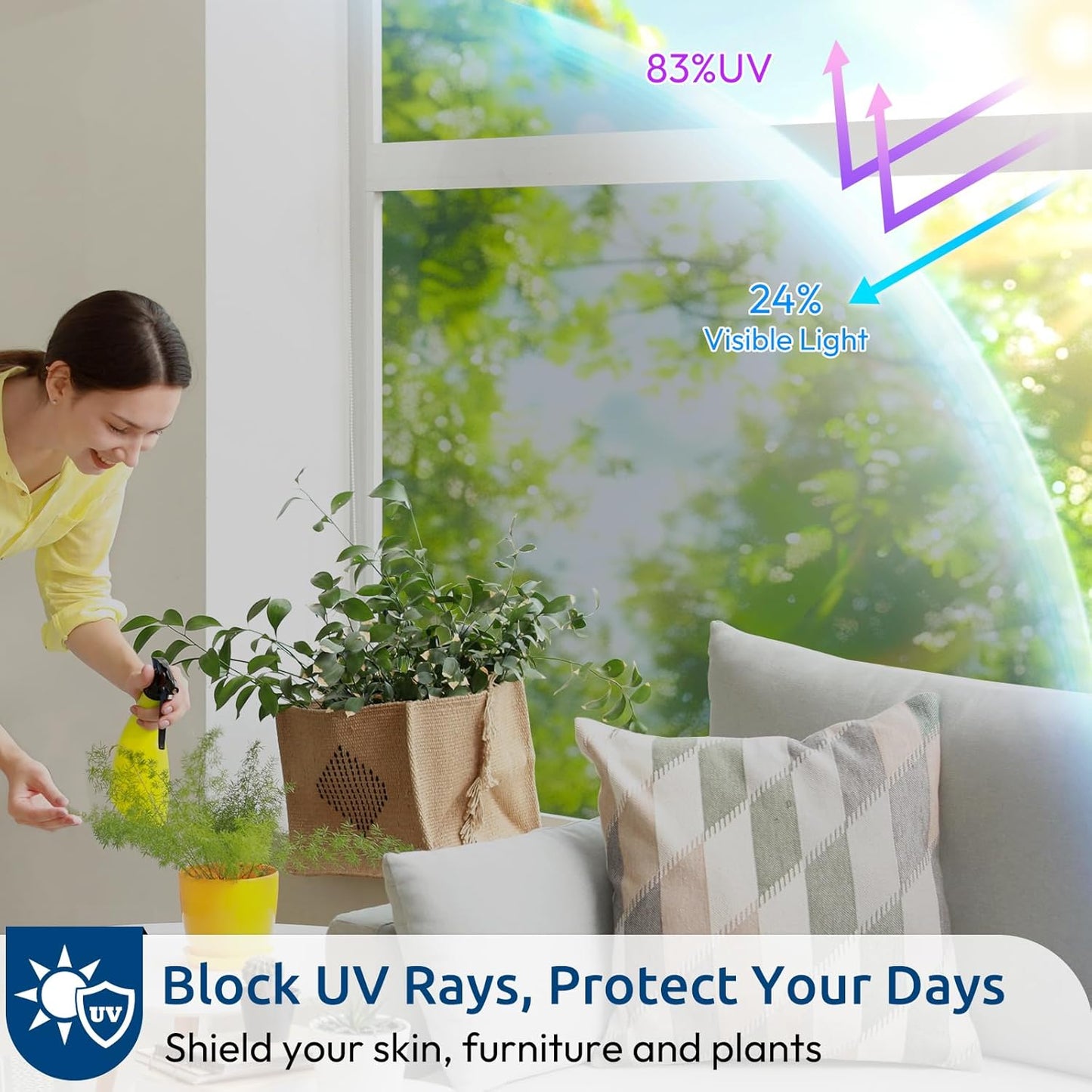 rabbitgoo Window Privacy Film One Way Window Tint for Home, Removable Reflective Heat Sun Blocking Anti UV Glass Door Covering, Mirror Tinting Film House Office, 35.4 in X 13.1 Feet, Silver