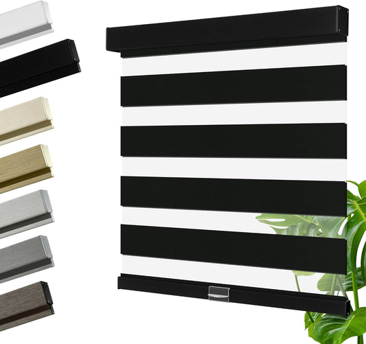 Cordless Zebra Blinds for Windows, Blackout Interior Blinds,Easy to Install,UV Protection,for Offices and Home,Custom Roller Shades, Solid Black, 70" W x 48" H