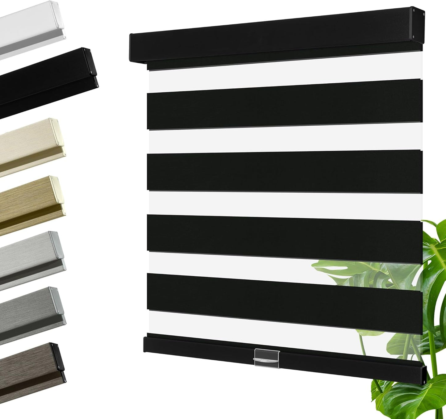 Cordless Zebra Blinds for Windows, Blackout Interior Blinds,Easy to Install,UV Protection,for Offices and Home,Custom Roller Shades, Solid Black, 53" W x 64" H