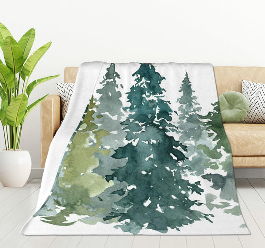 HGOD DESIGNS Watercolor Grey Fir Trees Forest Blanket,Coniferous Tree Decor Blankets Soft Warm Throw for Women Birthday, Home Living Room Decoration 40"x50"