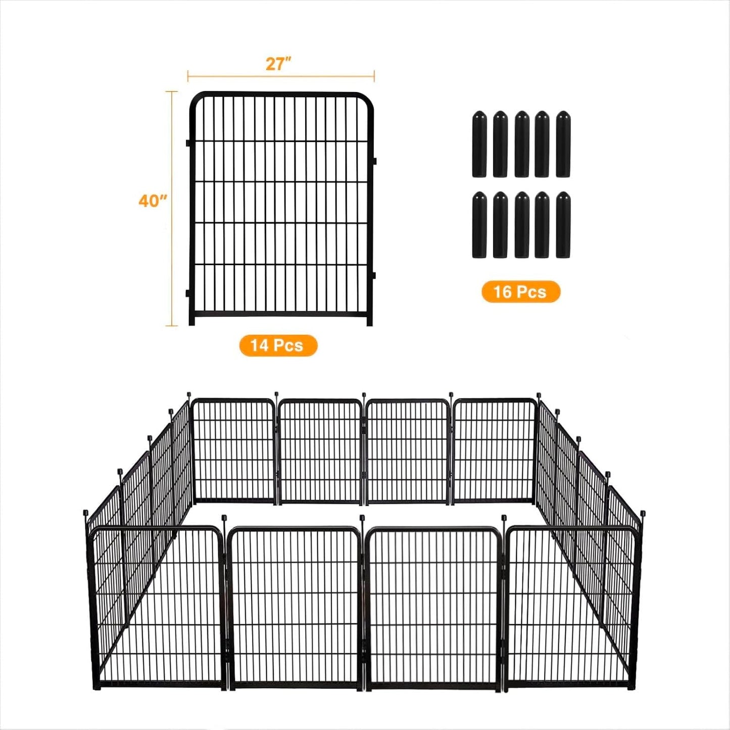 Doorless Animal Barrier Fence, 40in(H) 14 Panels Total 31 Ft(L), Garden Fences and Borders for Dogs, Anti Dig Fence Barrier, Black Metal Decorative Garden Fencing, Flower Bed Fencing