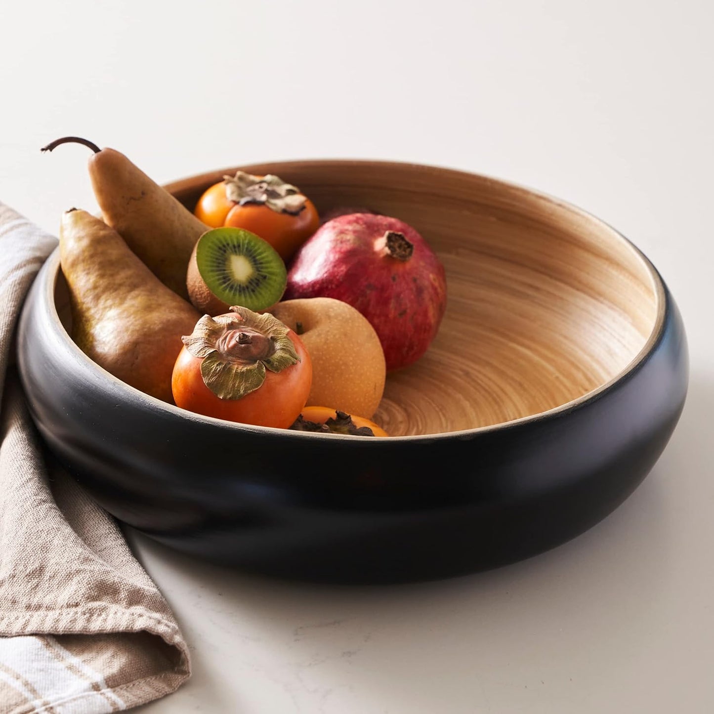 Fruit Bowl For Kitchen Counter, Decorative Bowl, Large Serving Bowl Or Fruit Basket For Kitchen Spun Bamboo (Black)