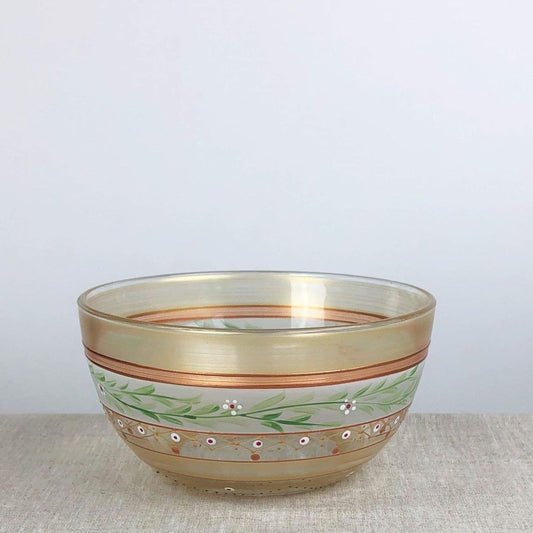Crafted Creations Set of 2 Gold Mosaic Garland and Stripes Hand Painted Glass Serving Bowls 6"