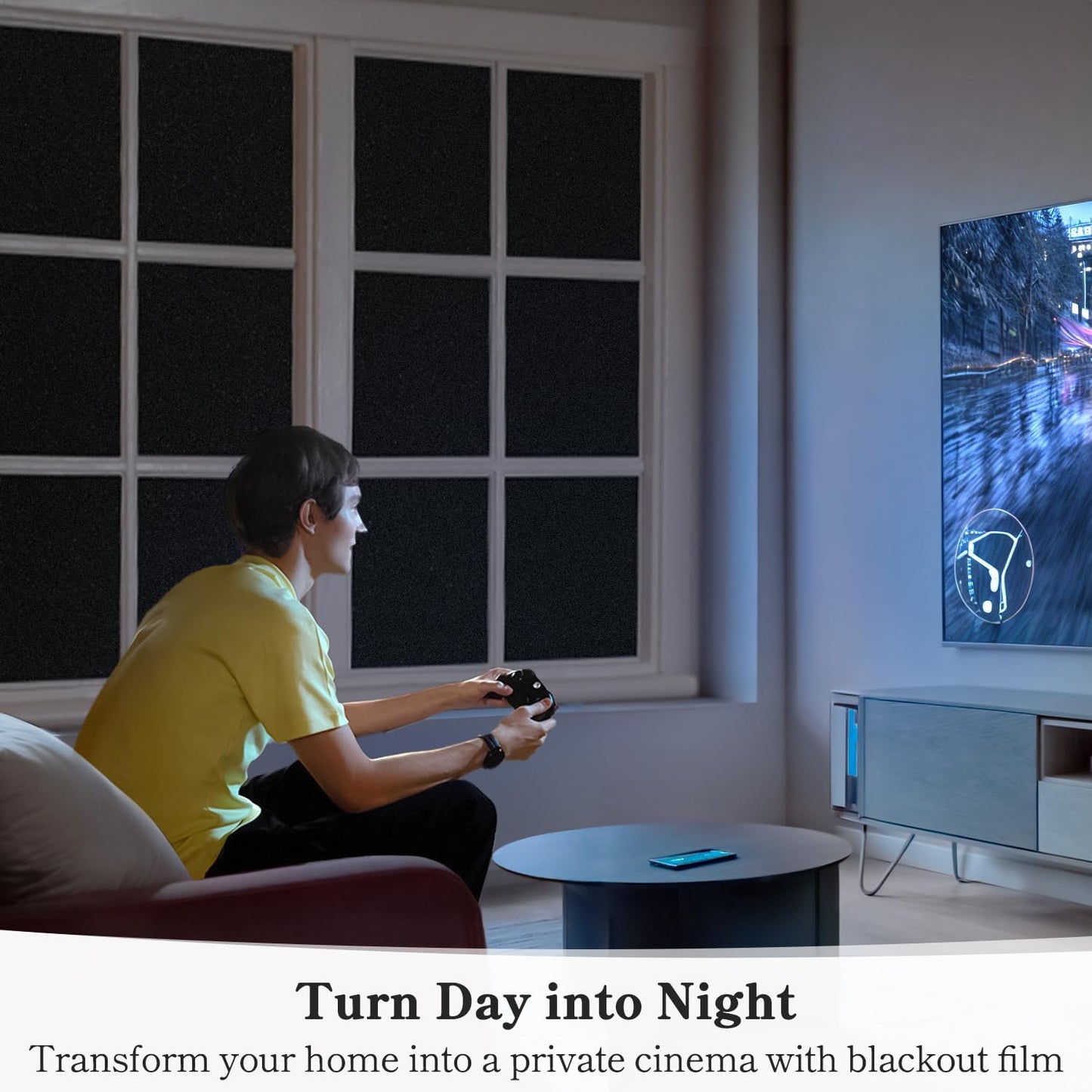 DUOFIRE Blackout Window Film Completely Light Blocking Privacy Window Film Room Darkening Frosted Tint Films for Day Sleep, Non Adhesive Static Cling Films DT-C009 (11.8x78.7Inch)