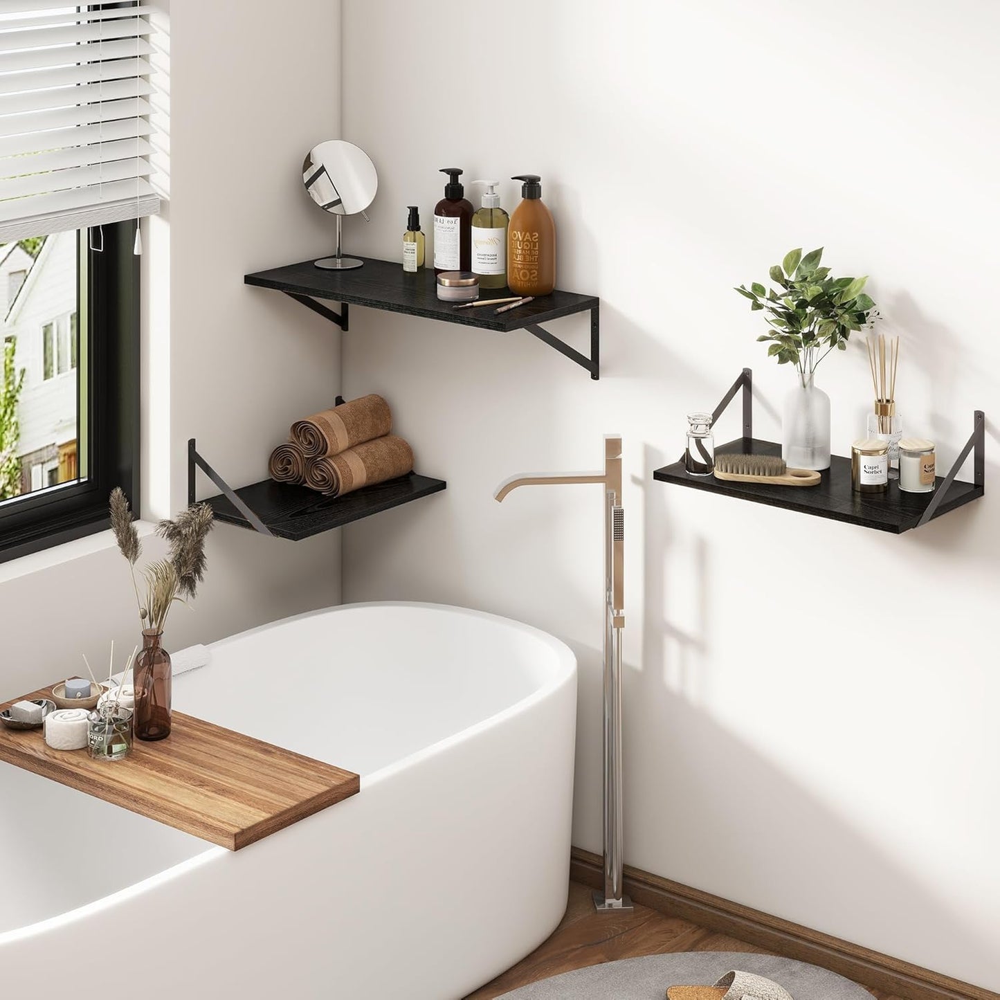 Fun Memories 20 Inch Floating Shelves for Wall, Black Bathroom Shelves Set of 2, 12 Inch Deep Wall Shelf for Bedroom, Kitchen, Large Home Decor Shelves Farmhouse Storage Shelf