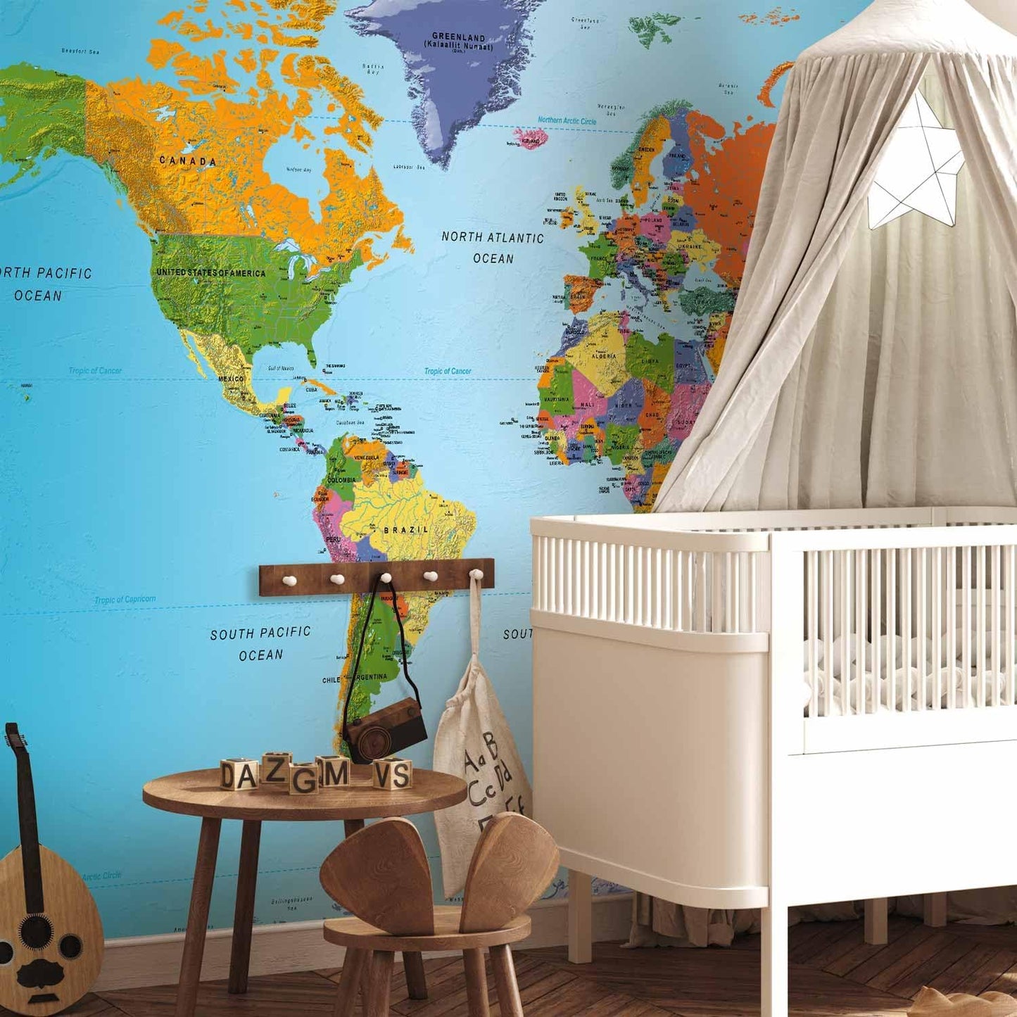 artgeist Premium Wall Mural World Map 197x138 in - Non-Woven Wallpaper Fleece Wall Decor Photo Print Picture Image Design Home Map of The World k-A-0095-a-a