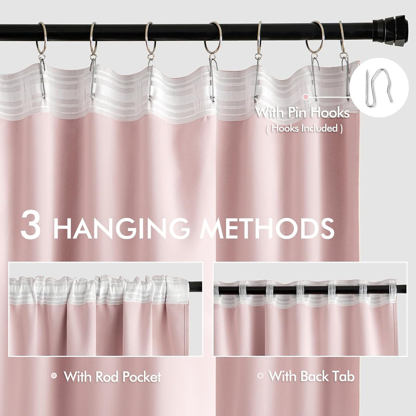 MIULEE Baby Pink Back Tab Blackout Curtains 84 Inch Length 2 Panels Set for Living Room Bedroom Privacy, Rod Pocket/Pinch Pleated Thermal Insulated Room Darkening Light Blocking Drapes, W72xL84