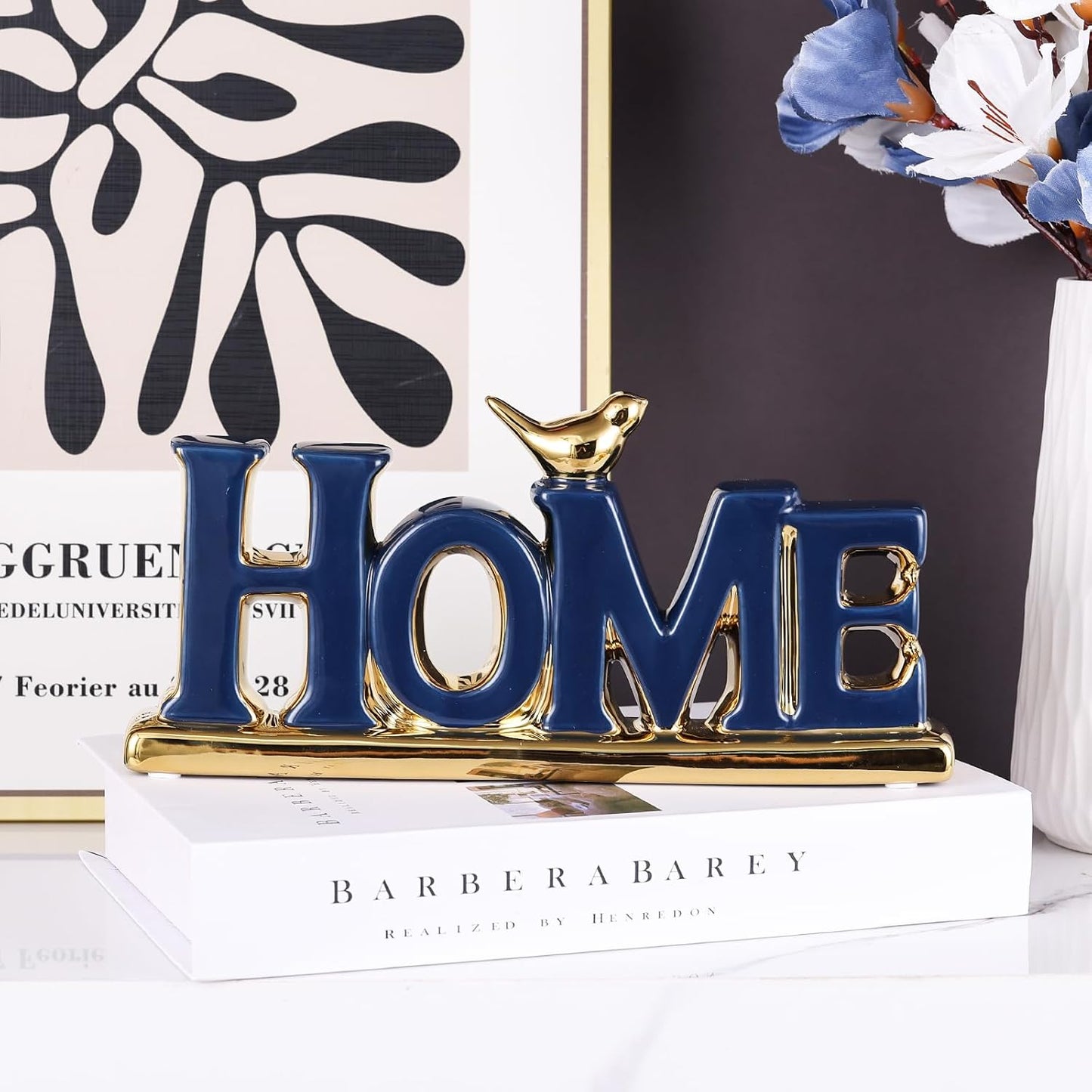 Love Sign Decoration,Blue and Gold Home Signs for Home Decor Statue,Modern Bird Sculpture Personalized Love Decor,Gold Style Figurine Decorative Ornaments for Living Room,Bedroom,Desktop