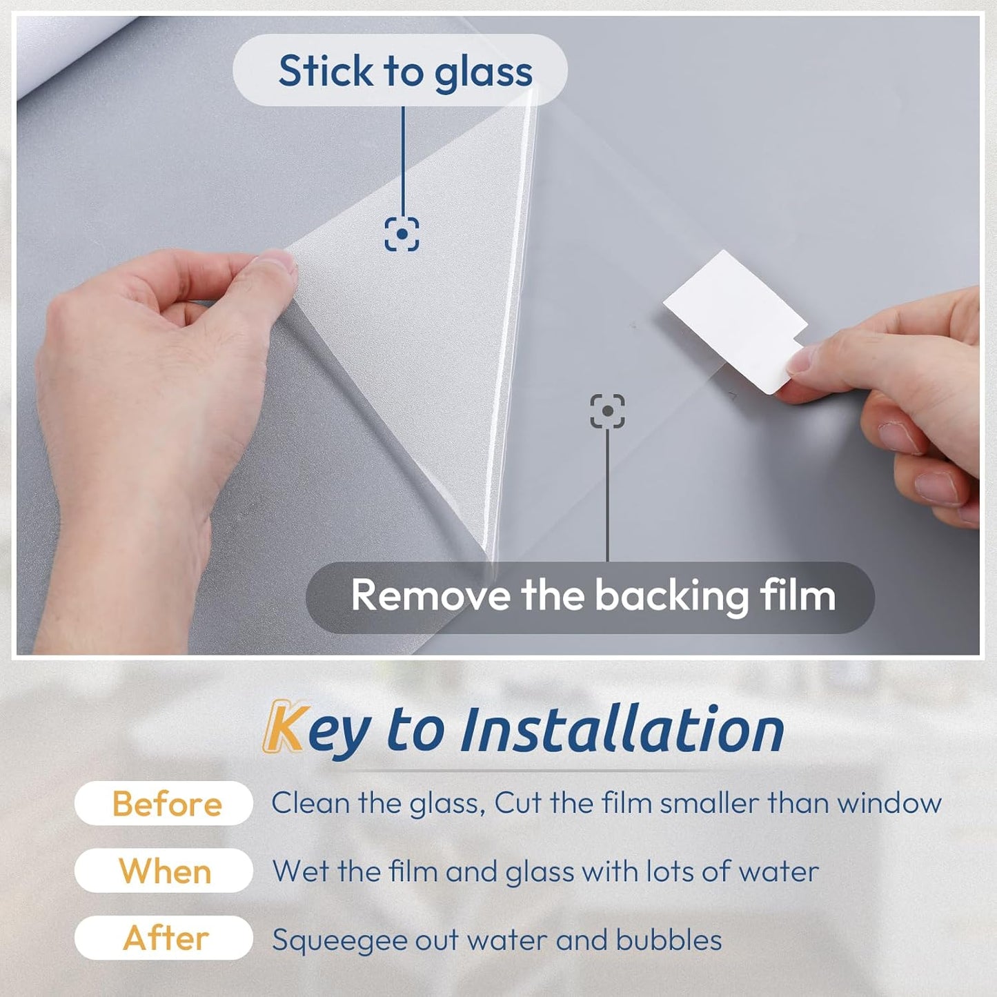 rabbitgoo Window Privacy Film, Frosted Glass Window Clings, Static Cling UV Heat Blocking Door Stickers for Home Bathroom, Removable Indoor Decal Coverings Day and Night, Pure, 29.5 x 78.7 Inches