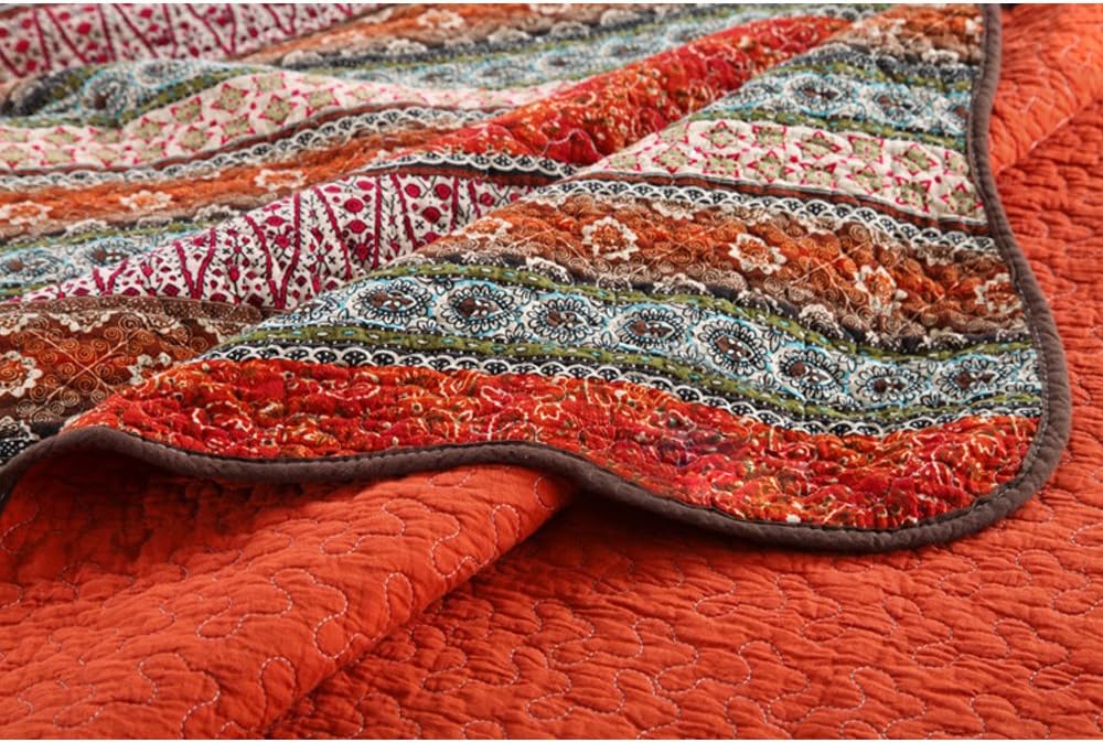 NEWLAKE Striped Classical Cotton 3-Piece Patchwork Bedspread Quilt Sets, King Size