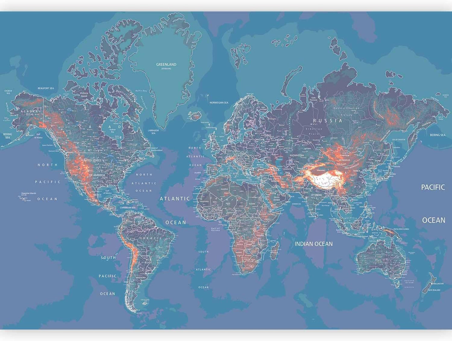 artgeist Premium Wall Mural World Map 157x110 in - XXL Non-Woven Wallpaper Fleece Wall Decor Photo Print Picture Image Design Home Map of The World k-A-0061-a-d