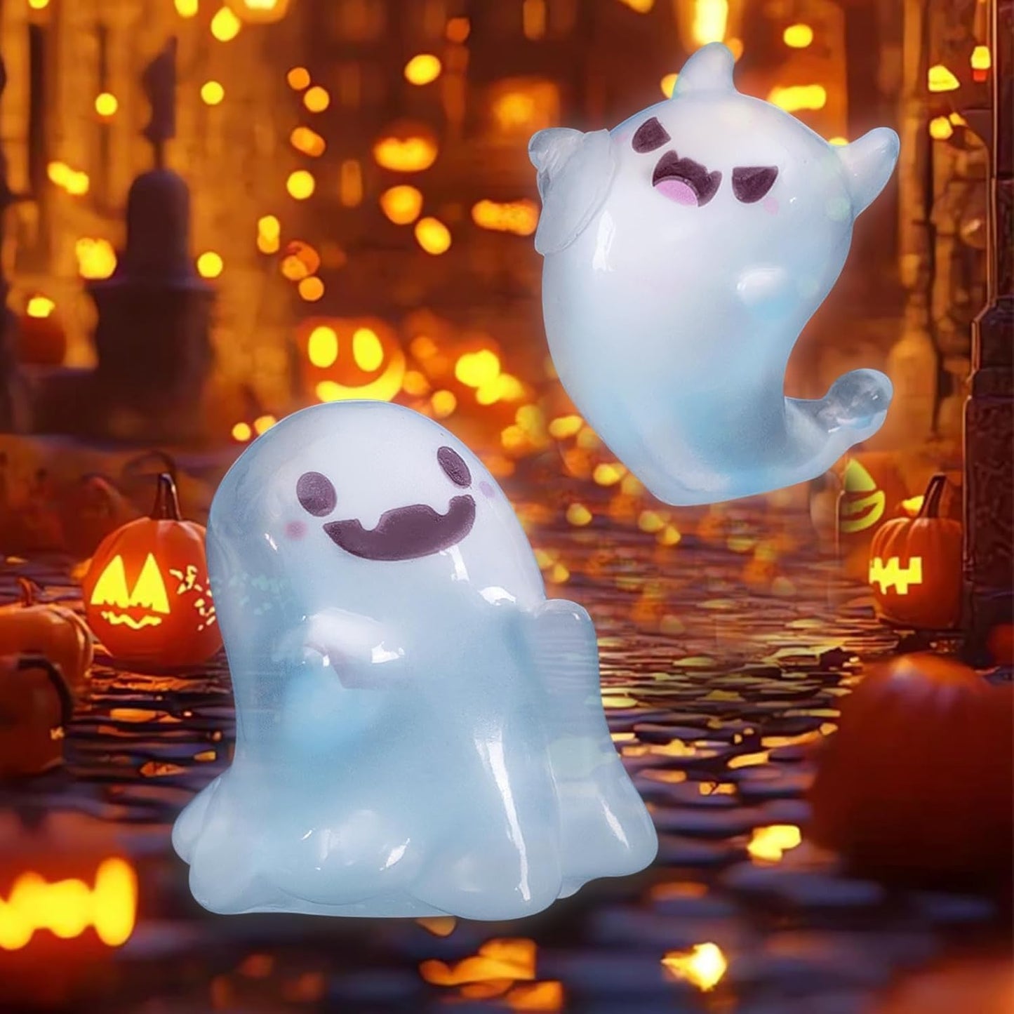 32 Sets Halloween Mini Ghost Figures with Box, Glow in The Dark Mini Resin Ghosts, Luminous Ghost Miniature Resin Figurines for Halloween Party Favors (12PCS)