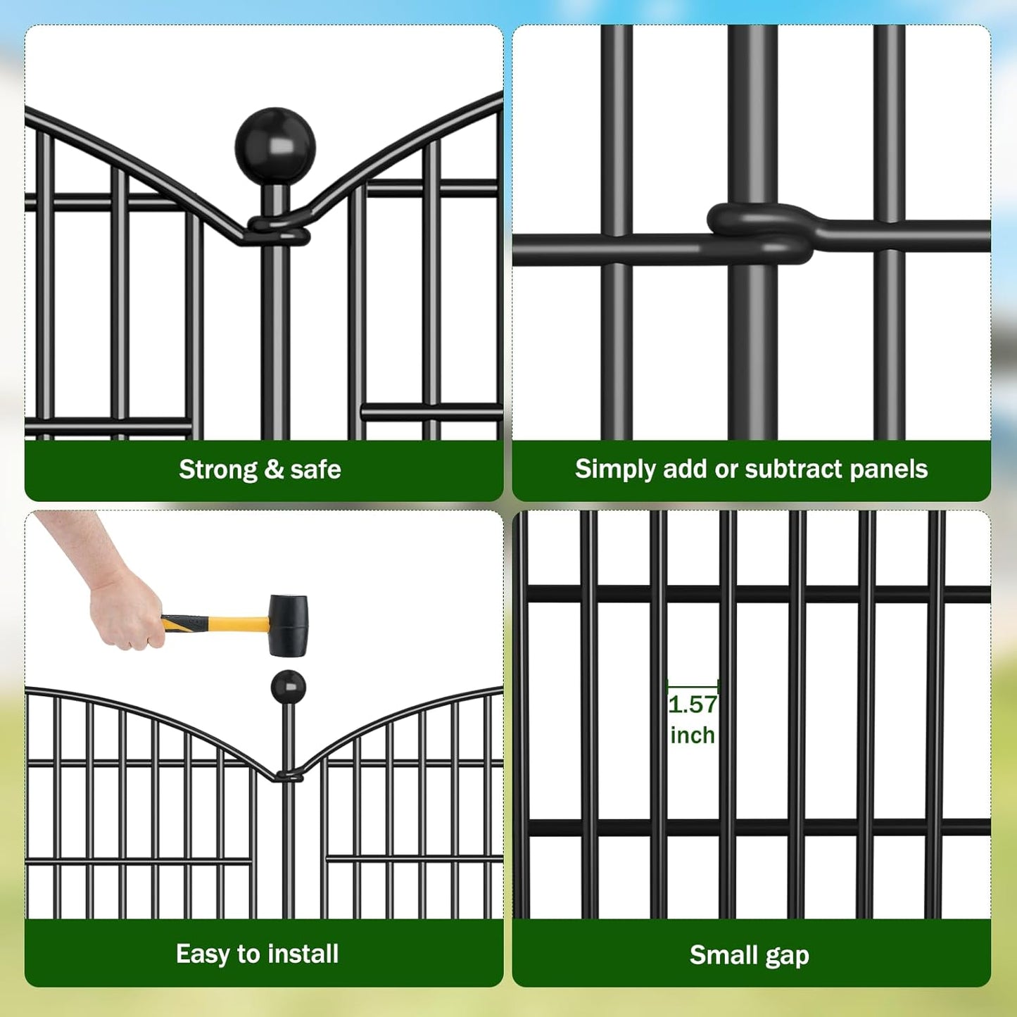 16 Panels Decorative Garden Fence - 48 in (H) x 41.6 ft (L) 16 Panels - Dog Fence Outdoor for Yard，Rustproof Metal Animal Barrier Ground Stakes Fencing for Garden, Patio, Flower Bed