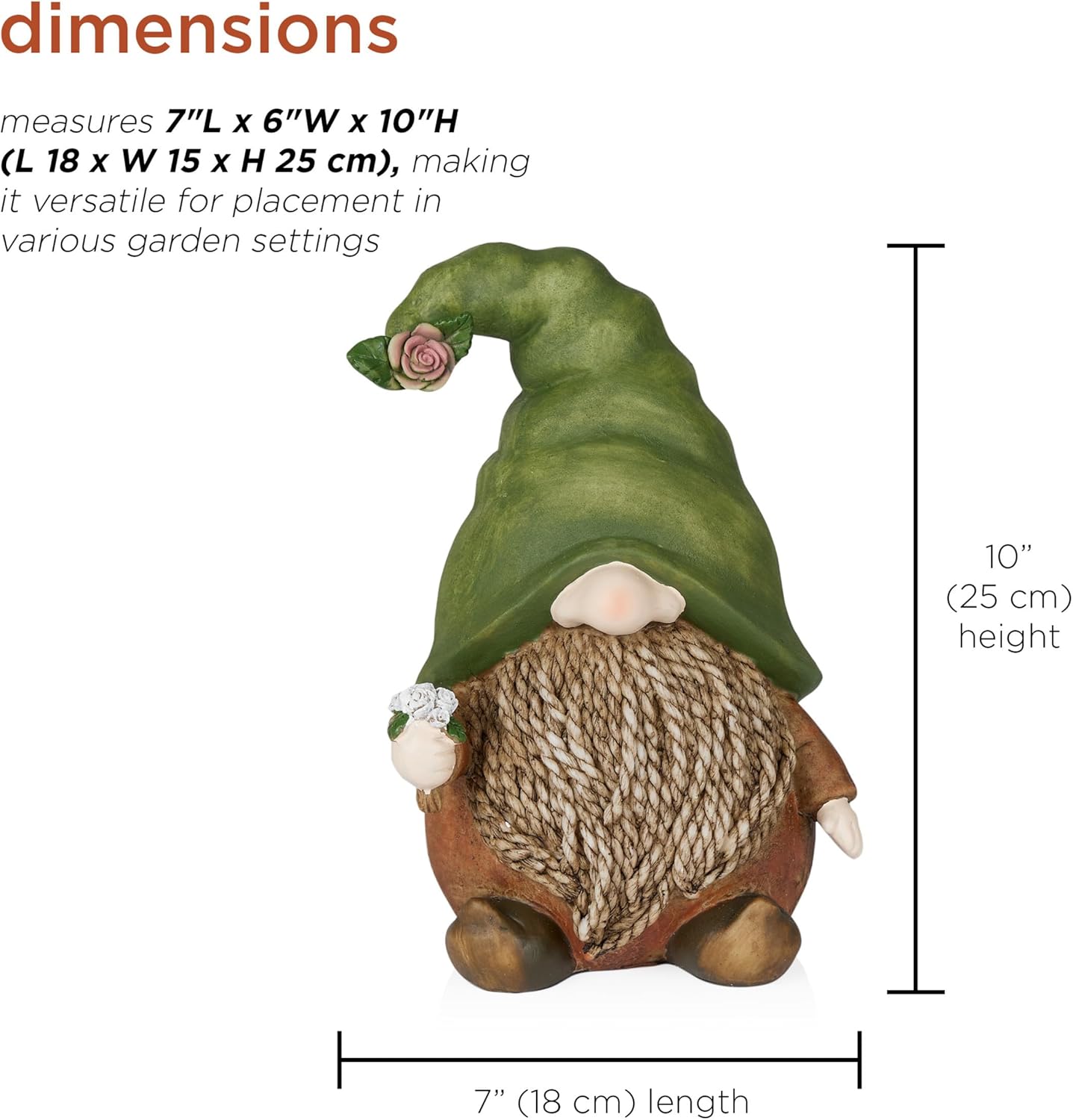 Alpine Corporation QWR1442 Outdoor Gnome with Green Hat Holding a Flower for Garden, Patio, and Lawn, 10" H, Multicolor