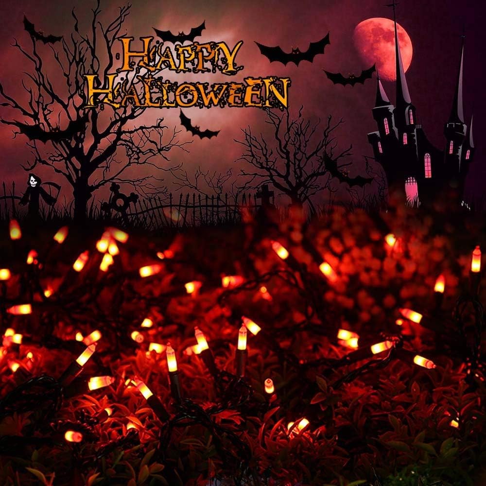 Brizled Orange Halloween Lights, 42.6ft 200 Count Incandescent Halloween String Lights Connectable, UL Certified Black Wire Mini Orange Lights String for Indoor Outdoor Tree Patio Garden Party Decor