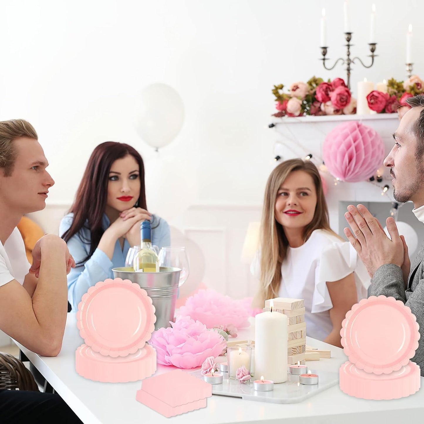 40 pcs Pink Party Paper Plates and Napkins Disposable 9 inch 20 pcs Dessert Plates & 20 pcs Napkins Tableware for Fruit Cake Party Decorations