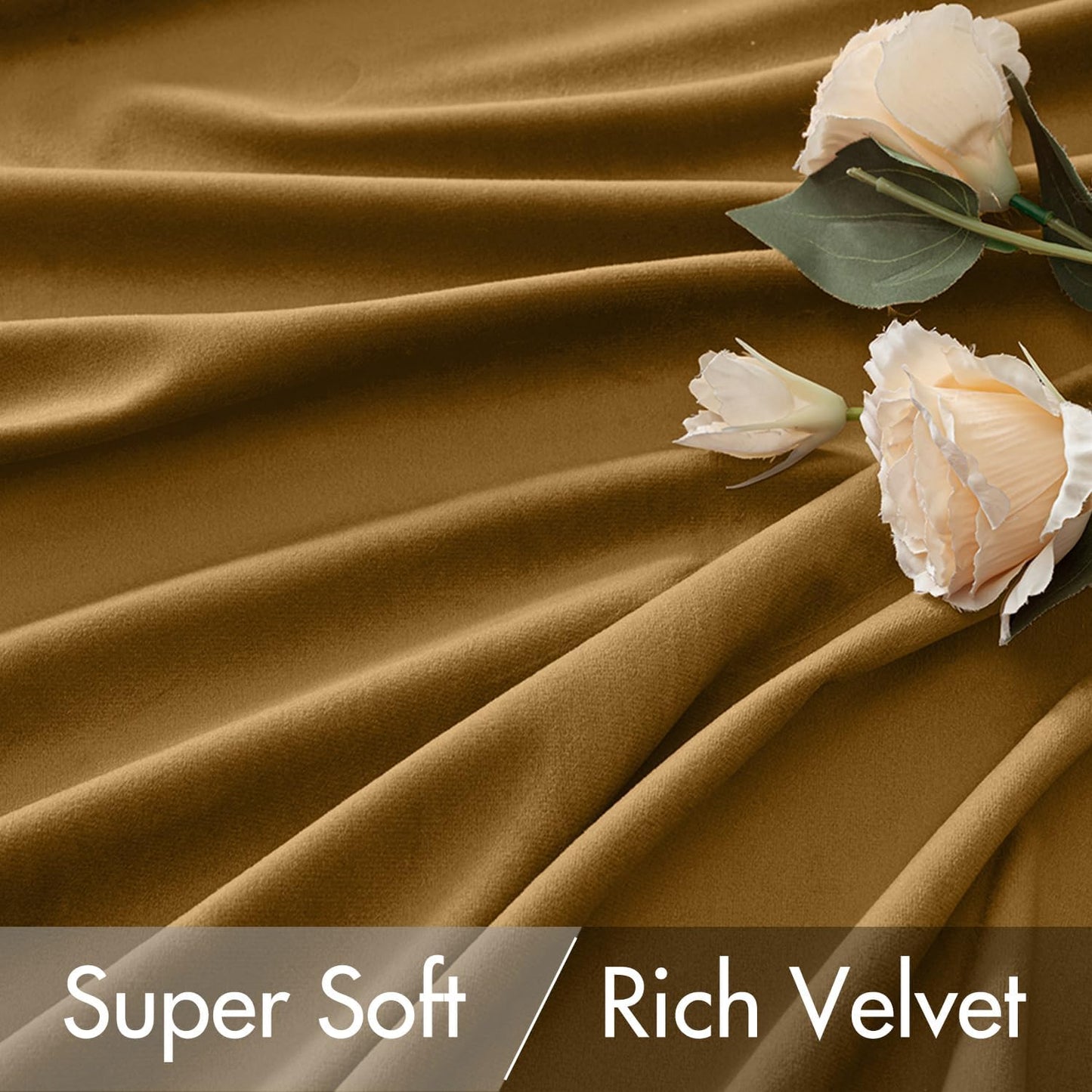 MIULEE Gold Velvet Curtains 108 inches 2 Panels - Luxury Room Darkening Window Drapes for Bedroom Living Room Thermal Insulated Super Soft Blackout Extra Long, Back Tab Rod Pocket Pinch Pleated