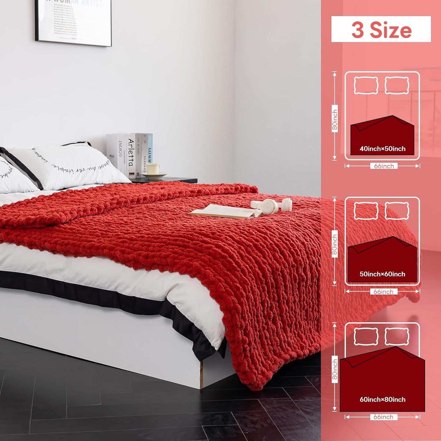 Chunky Knit Blanket - Luxury Soft Cozy 60 * 80 Throw Blanket,100% Woven Blanket Rope Knot Throw Blanket for Couch, Sofa, Home Decor, Gift - Machine Washable（Wine red）