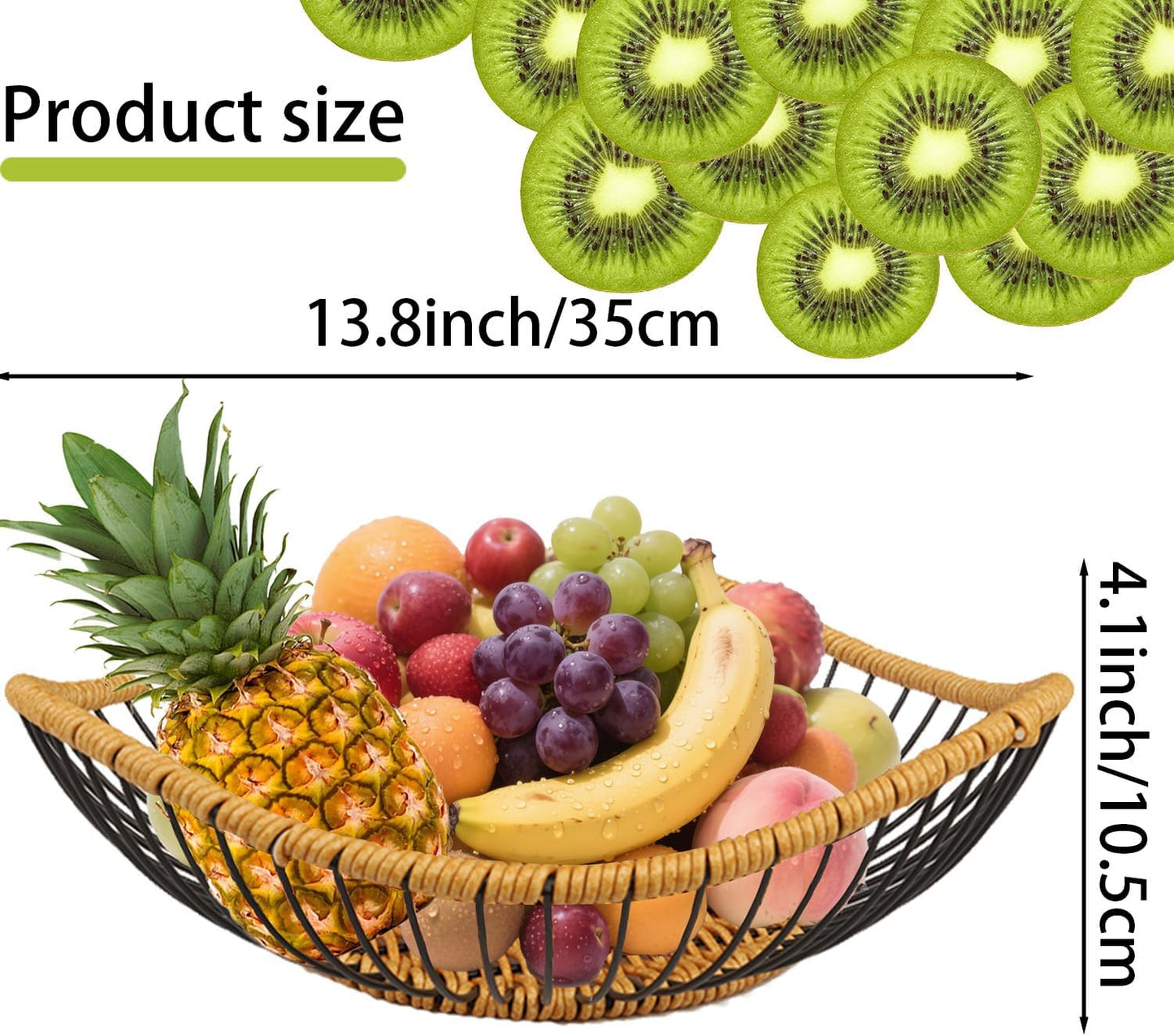 Vine Woven Iron Fruit Bowl, Metal Wire Fruit Basket, Vegetable Drain Basket, Storage Baskets for kitchen counter, countertop,Snacks, Candy, Bread,Cosmetics,Table decorative(13.8 x 4 Inches)