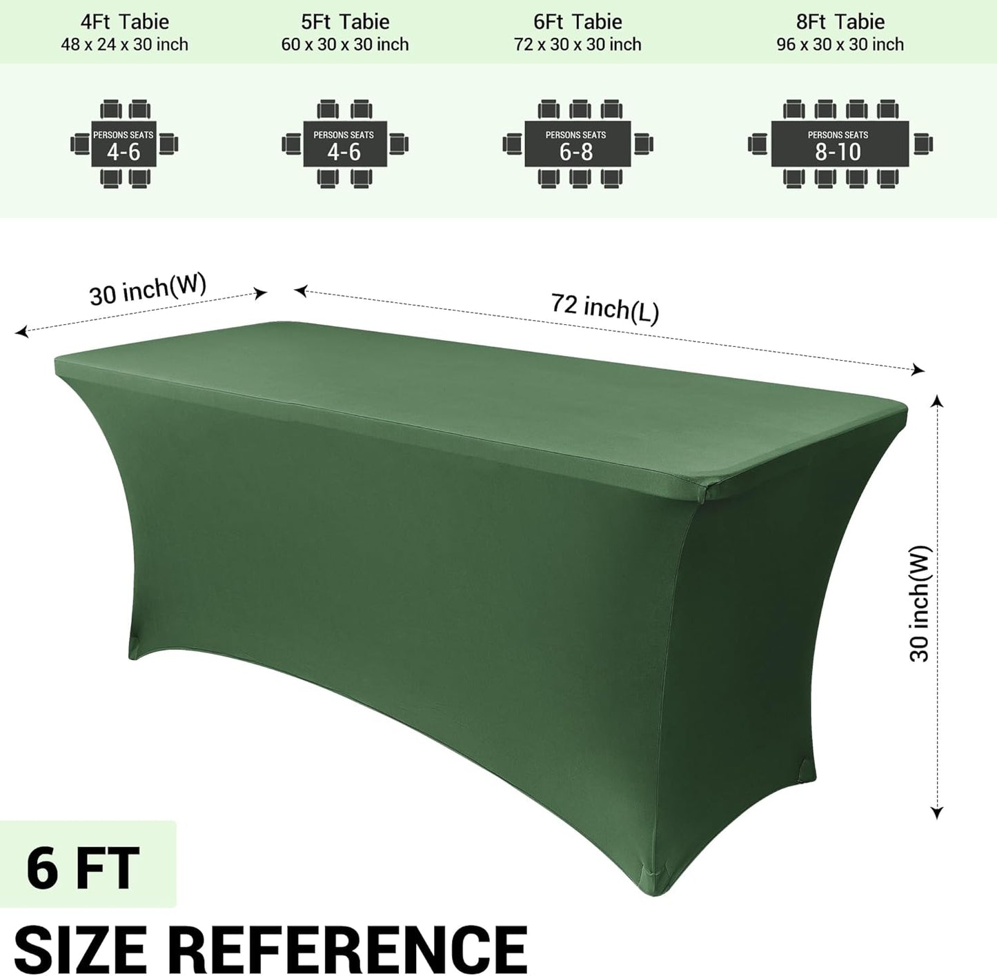 Obstal 6ft Stretch Spandex Table Cover - 4 Pack Universal Rectangular Fitted Tablecloth Protector for Wedding, Banquet and Party (Blackish Green, 72L x 30W x 30H Inches)