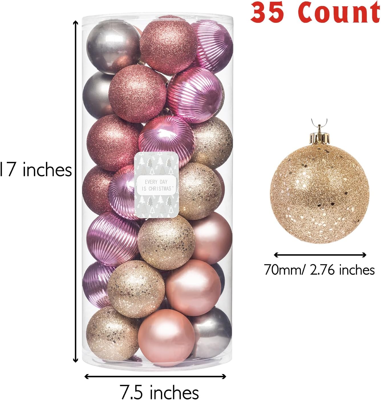 Every Day is Christmas Ornaments, Shatterproof Christmas Tree Ornament Set, Christmas Balls Decoration 35 Count (2.75"/70mm, Gold Iridium)