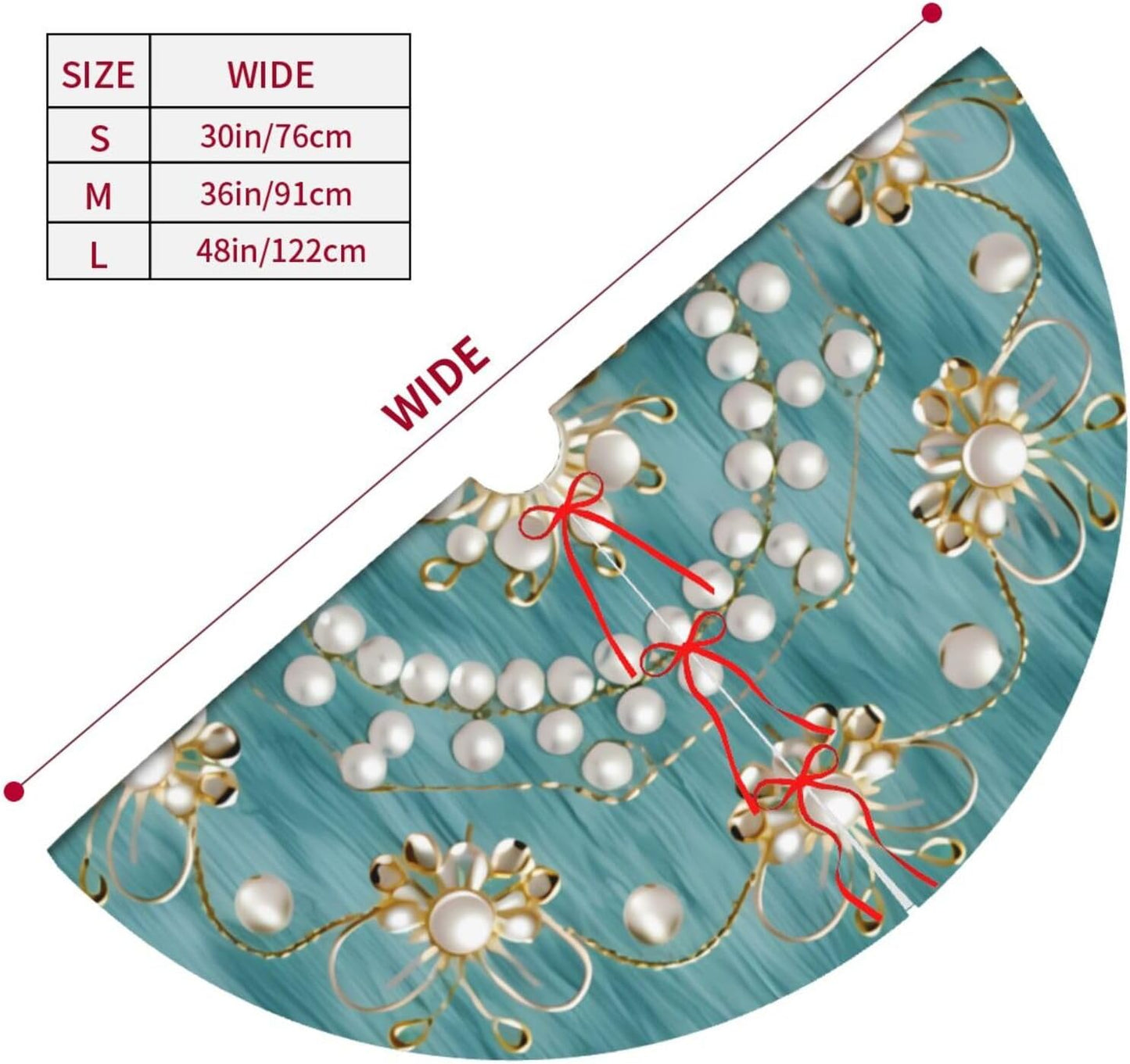36" Christmas Tree Skirt with Elegant Aqua Pearl Christmas Angel Pattern Turquoise Tree Mat Base Cover for Xmas Festive Holiday Party Decoration Ornaments
