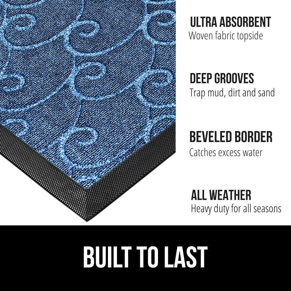 GORILLA GRIP 100% Waterproof All-Season WeatherMax Doormat, 72x24, US Designed Natural Rubber, Stain and Fade Resistant, Low Profile Indoor Outdoor Door Mats, Easy Clean Patio Mat, Ocean Blue Waves