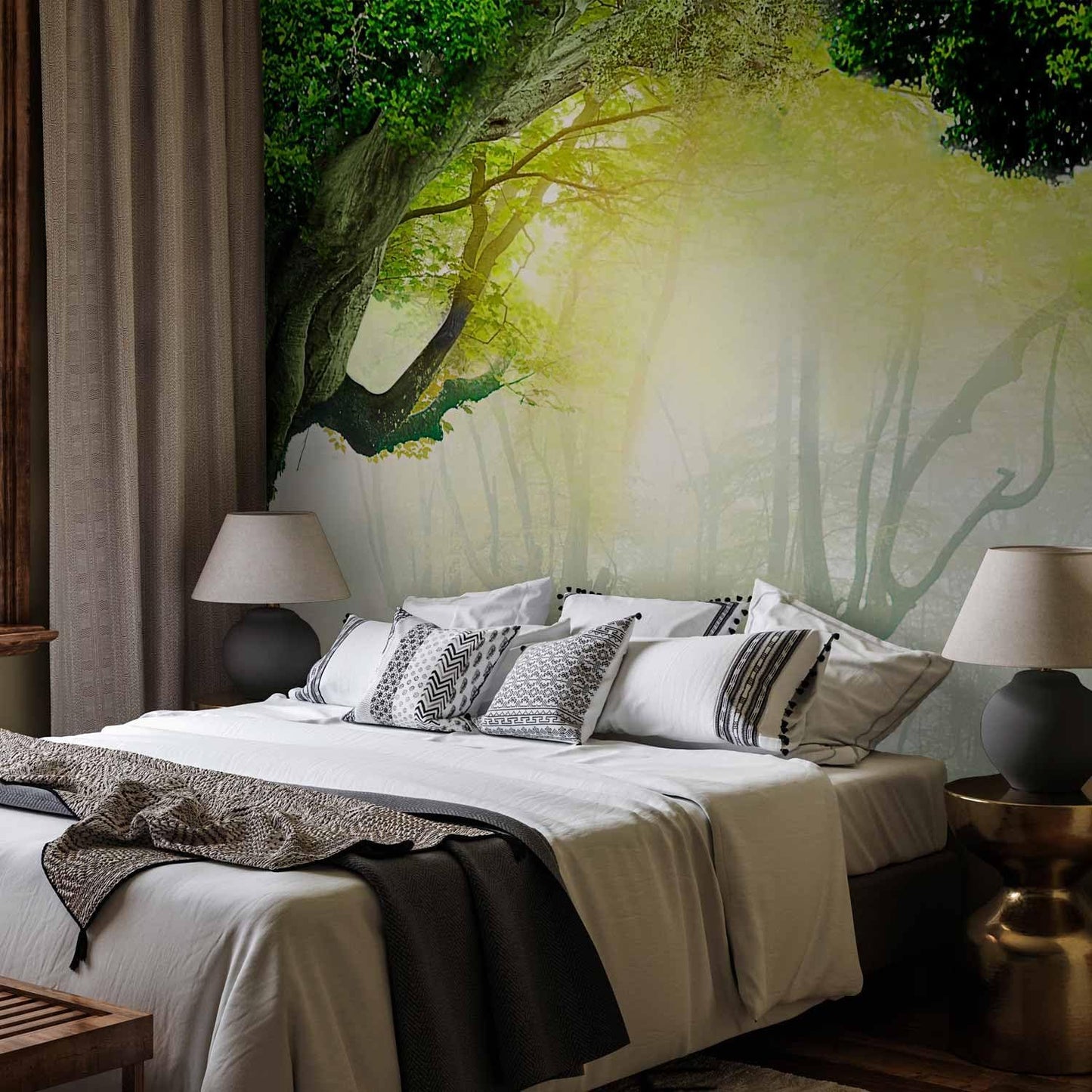 artgeist Premium Wall Mural Nature 216x98 in - Non-Woven Photo Wallpaper Art Print Fleece Wall Mural Decoration Poster Forest Trees Deer n-A-10067-a-a