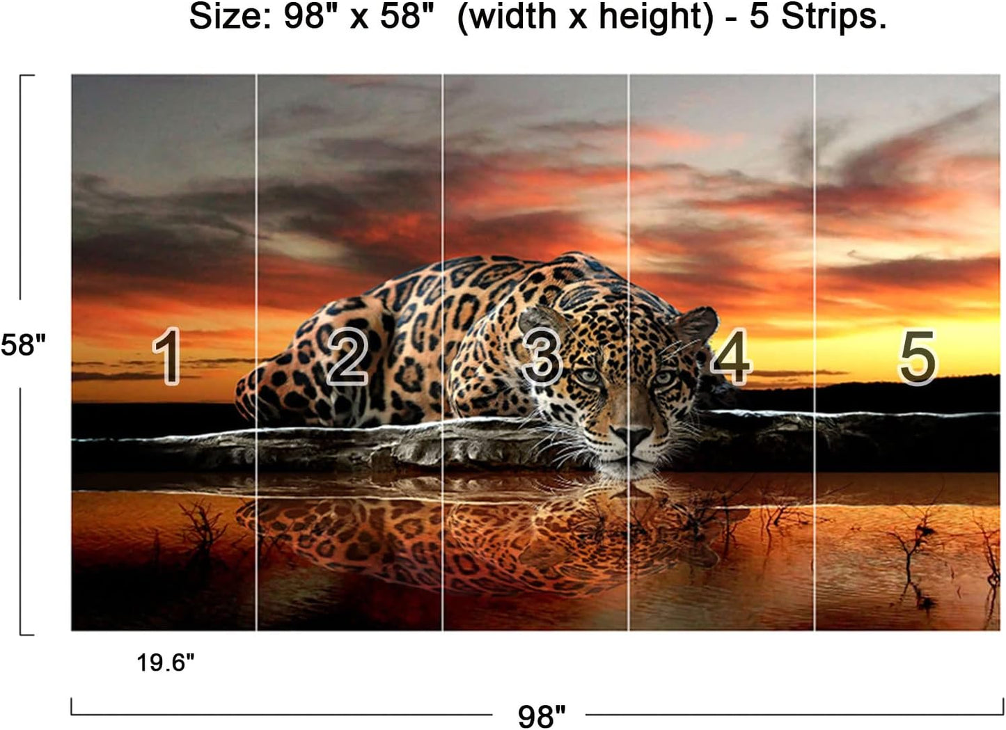 Animal Leopard 3D Wallpaper Mural Peel and Stick 98" x 58"