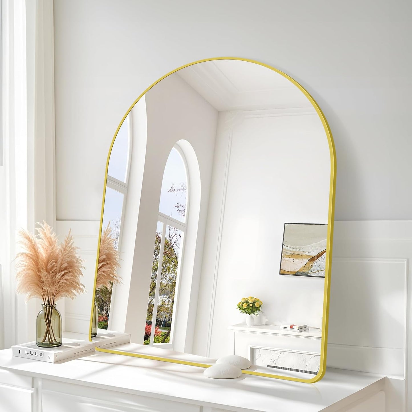 Arched Bathroom Mirror, 30"x40" Gold Arched Mirror for Bathroom, Wall Mounted Mirror, Gold Vanity Wall Mirror w/Metal Frame for Bedroom, Entryway, Living Room, Vertically Hanging or Leaning Against