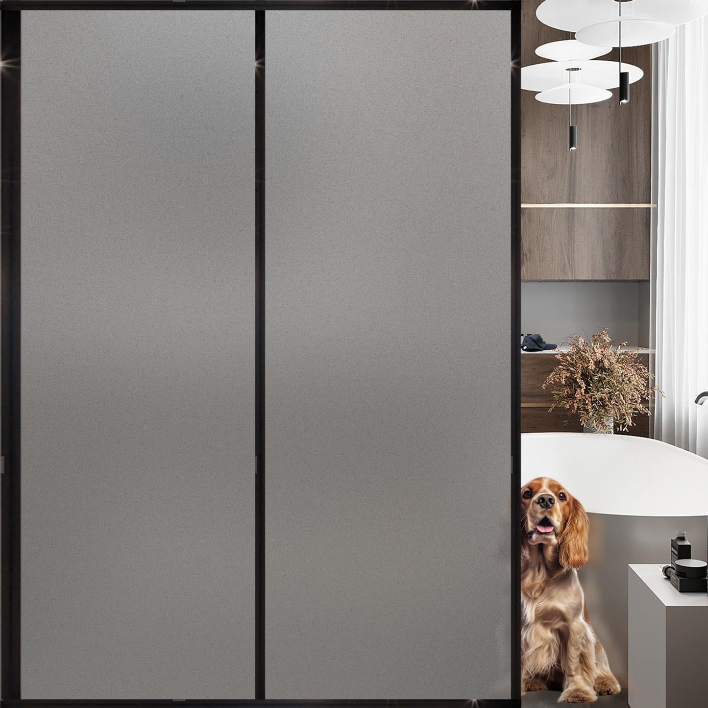 Frosted Glass Window Privacy Film Decorative, Bathroom Privacy Film for Glass Windows Cover, Static Cling, Removable, Reusable, Anti-UV, Anti-Glare, Heat Blocking,Gray,17.5X196.9Inch