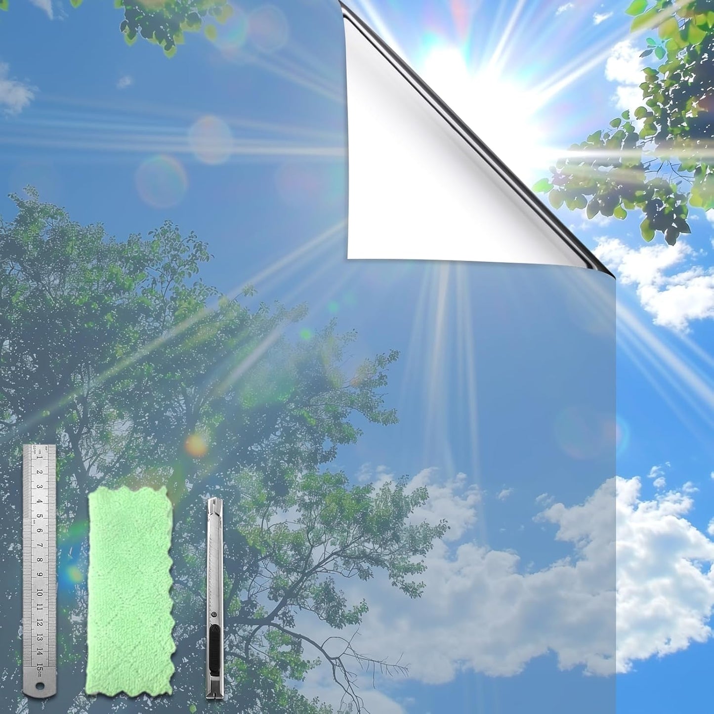 DUOFIRE One Way Window Film Privacy See Out Not in Heat Blocker Window Tint Reflective Mirror Windows Tinting Film for Home Static Cling Anti-UV Sun Blocking Windows Covering（Silver, 11.8x78.7in）