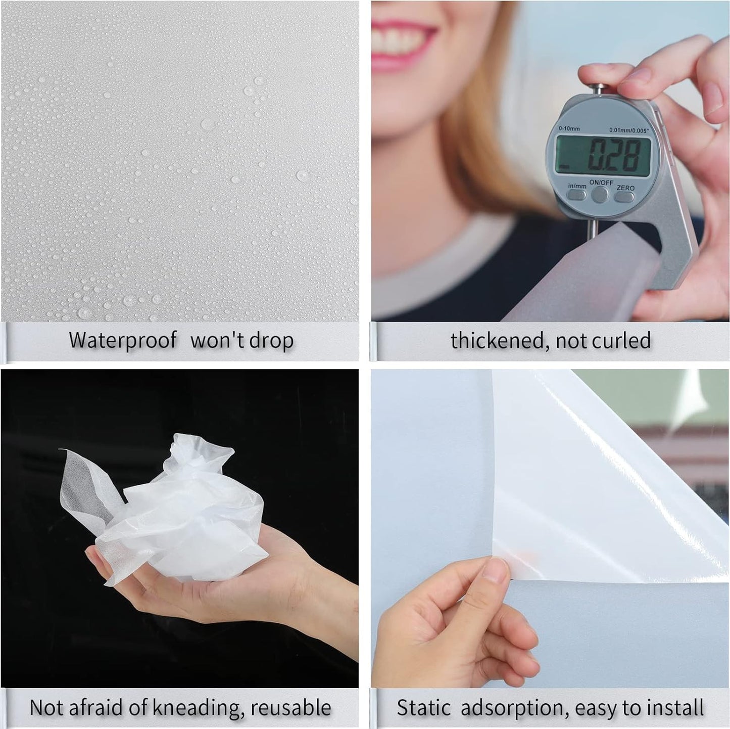 Frosted Glass Window Film with Tools,Reusable Window Privacy Film,Static Clings Window Film Kit for Home Bathroom and Office. (Pure, 35.4Inch×78.7Inch)