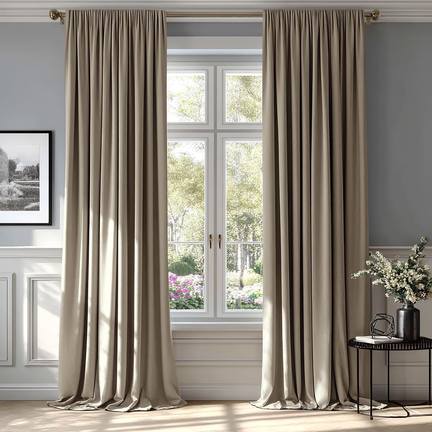 MIULEE Taupe Velvet Curtains Thermal Insulated Blackout Curtain Drapes for Bedroom Living Room Darkening 84 Inches Long Curtains Panels Rod Pocket Set of 2