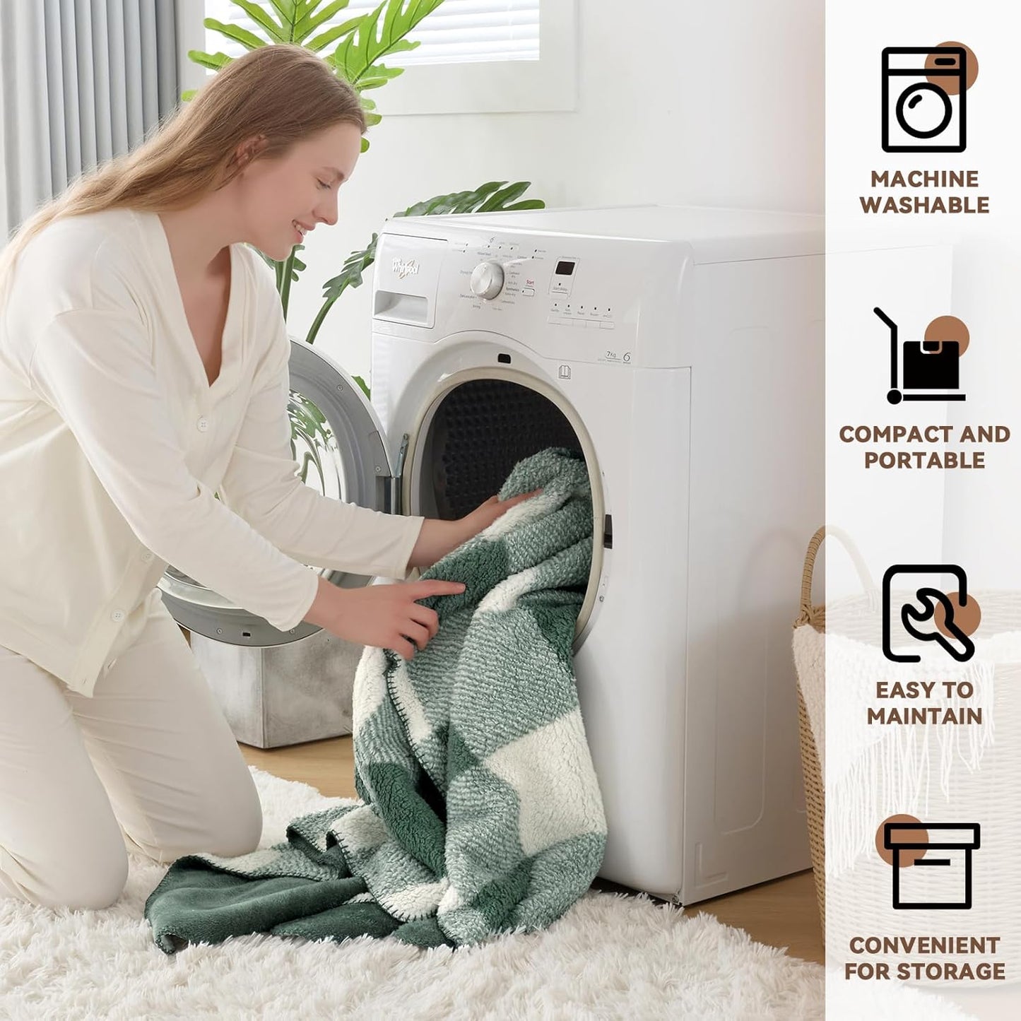 LURKA Checkered Sherpa Fleece Twin-Size Bed Blanket - Extra Thick and Warm Winter Soft Fuzzy Plush Blanket for Couches, Beds & Pets, Sage, 60x80 Inches