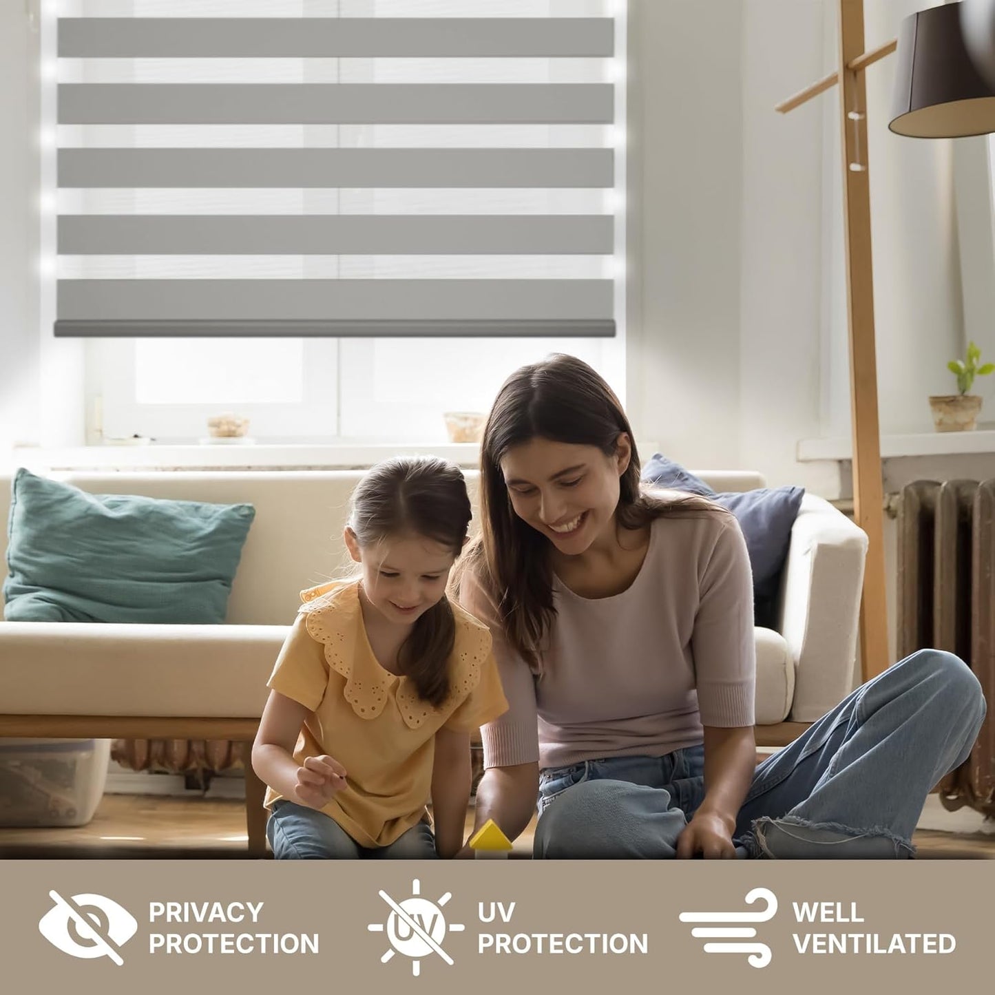 HESTIA Cordless Zebra Blinds Light Filtering Roller Shades UV Blocking Blackout Privacy Indoor Window Blind for Home Office Day and Night, Beige,36" W x 60" H