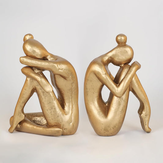 Unique Cast Iron Girl Thinker Bookends, Heavy-Duty Decorative Book Stoppers for Shelves, Creative Home and Office Desk Ornaments, 1 Pair/2 Pieces, 5.9"