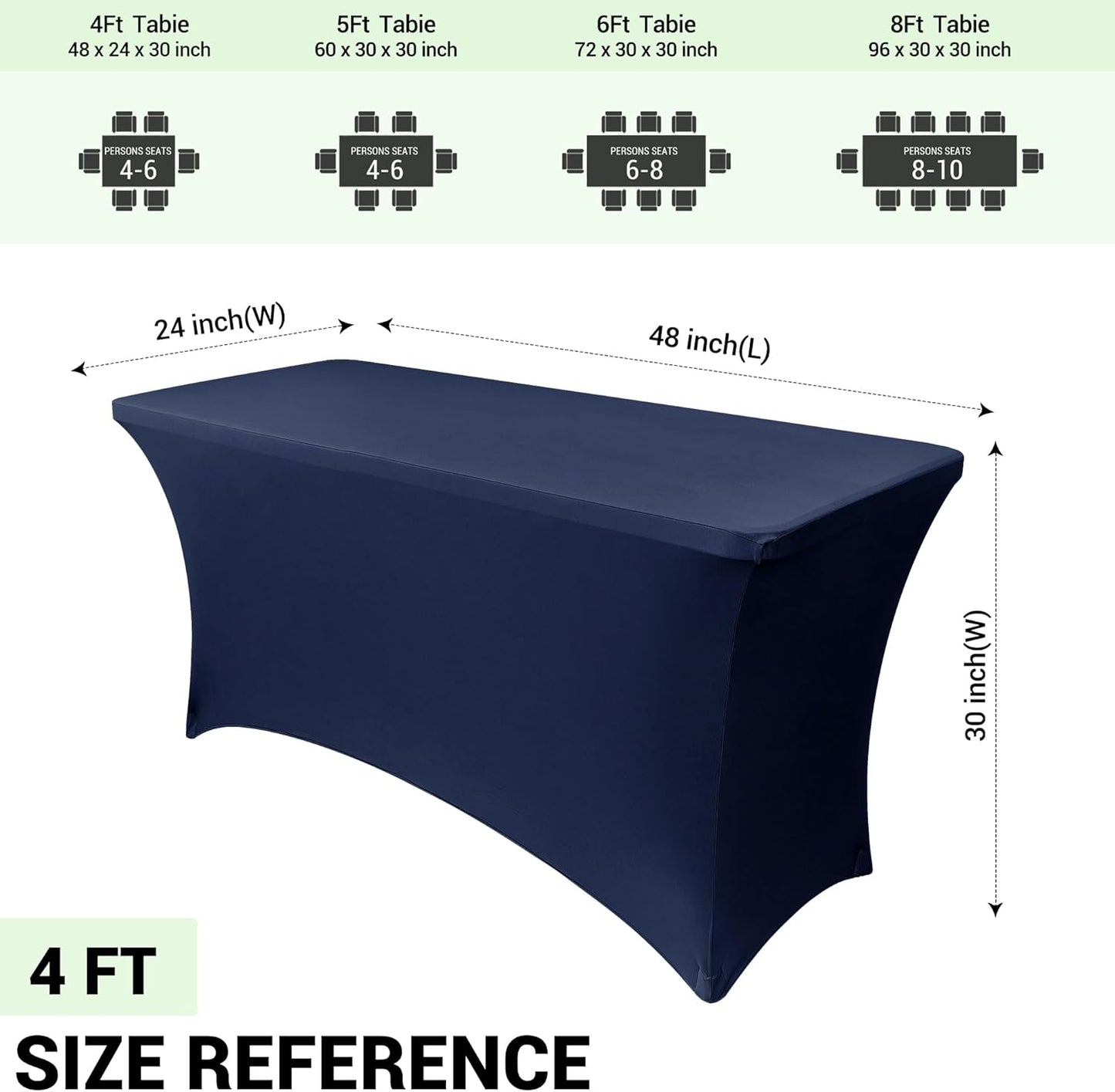 Obstal 4Ft Stretch Spandex Table Cover for Standard Folding Tables - 2 Pack Universal Rectangular Fitted Tablecloth for Party, Banquet, Events, Trade Show (Navy Blue, 48L x 24W x 30H Inches)