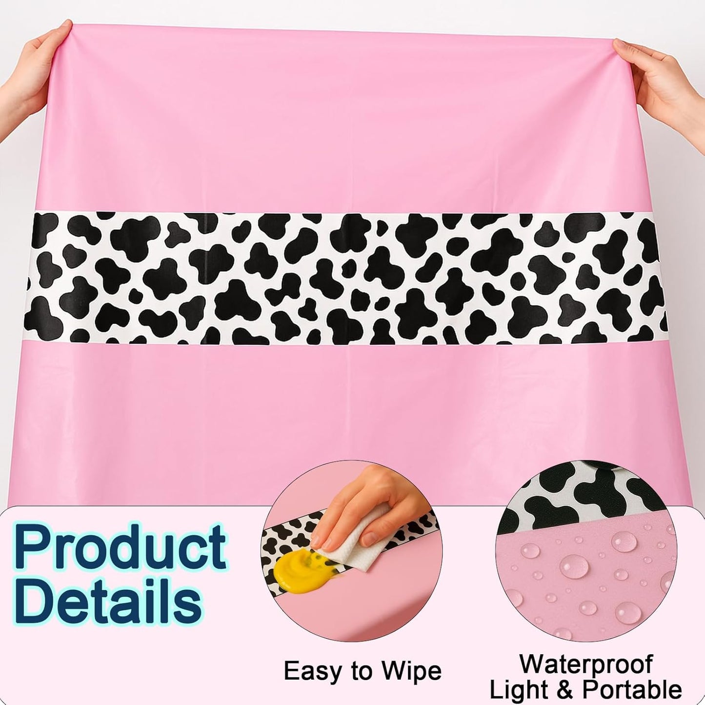 6 Pack 108 x 54 Inch Cow Print Tablecloth Cow Plastic Table Cover Birthday Party Table Cloth Disposable Plastic Farm Animal Party Cover for Disco Cowgirl Decorations Supplies Pink