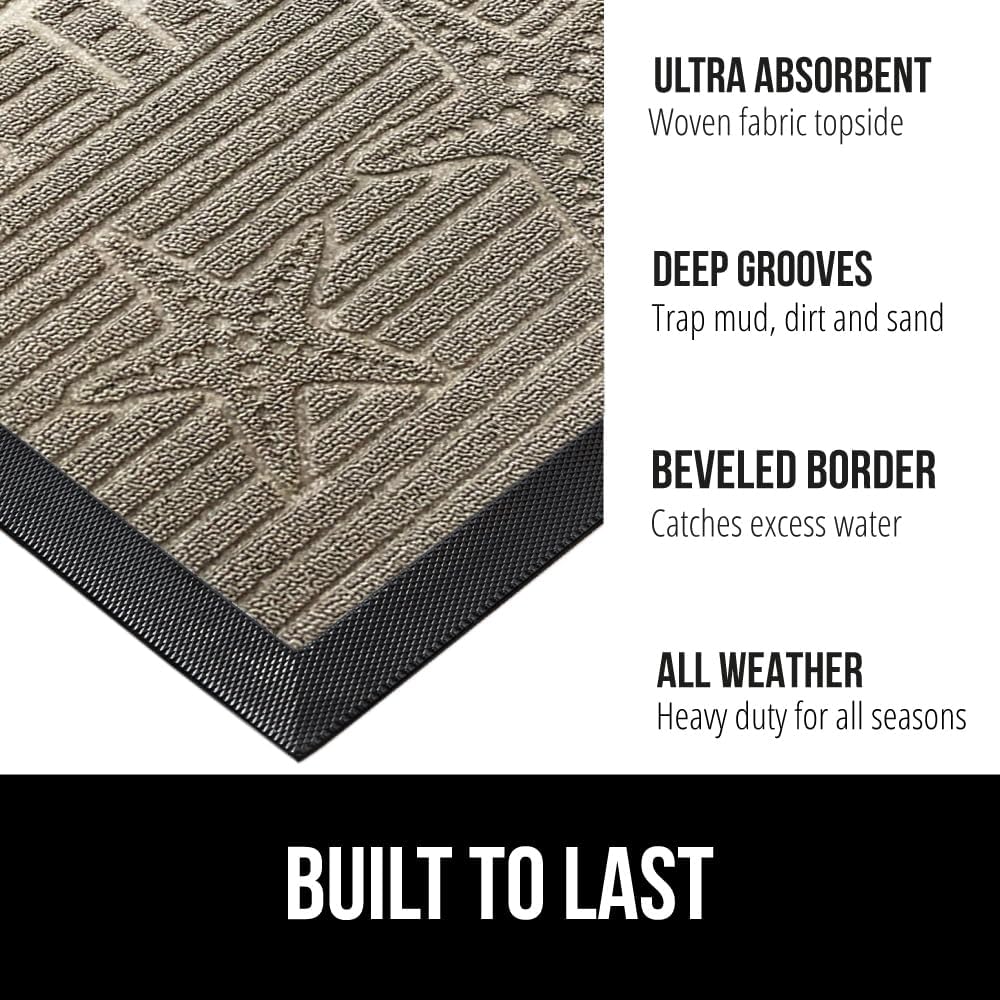 GORILLA GRIP 100% Waterproof All-Season WeatherMax Doormat 35x23, US Designed Natural Rubber, Stain and Fade Resistant, Low Profile Indoor Outdoor Door Mats, Easy Clean Patio Mat, Sand Beach