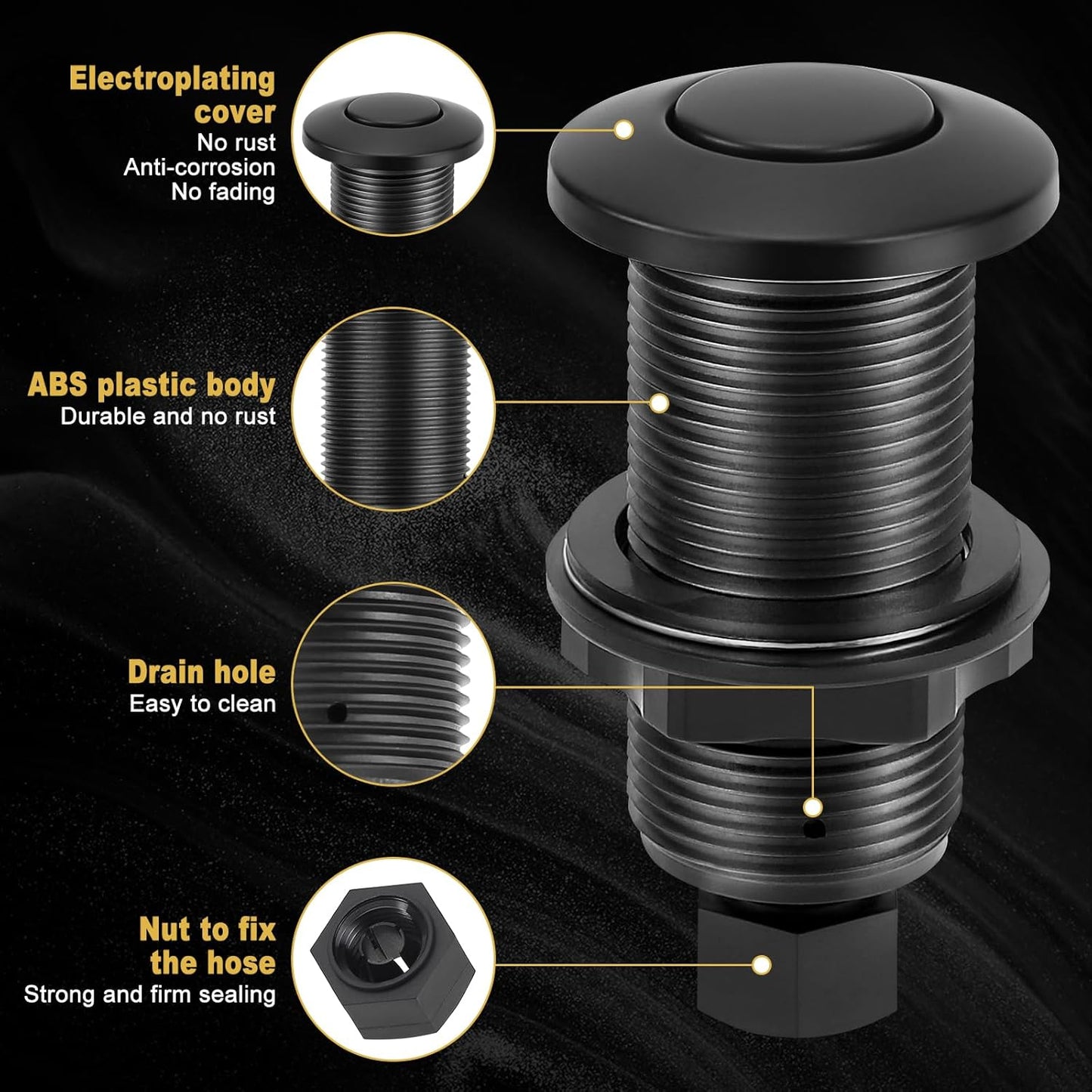 Garbage Disposal Air Switch Kit, Garbage Disposal Button, Sink Top Waste Disposer On/Off Switch, Matte Black (Stainless Steel Cover), UL Listed Air Switch Compatible with All Garbage Disposals