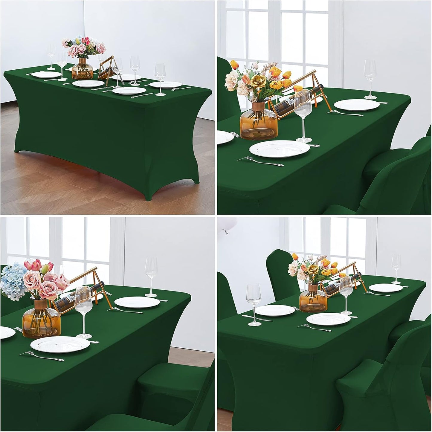 CWK 6FT Waterproof Stretch Spandex Table Cover for Rectangular Tables - Elastic Fitted Tablecloth for Folding Tables,Wrinkle Resistant Table Cloth for Parties,Weddings,Banquets&Events(Blackish Green)