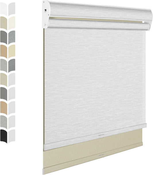 BERISSA Cordless Dual Roller Shades with Cassette Valance, Double Window Shades Blackout and Light Filtering, Day and Night for Home Office Door. Beige and White. 34 W x 72" H