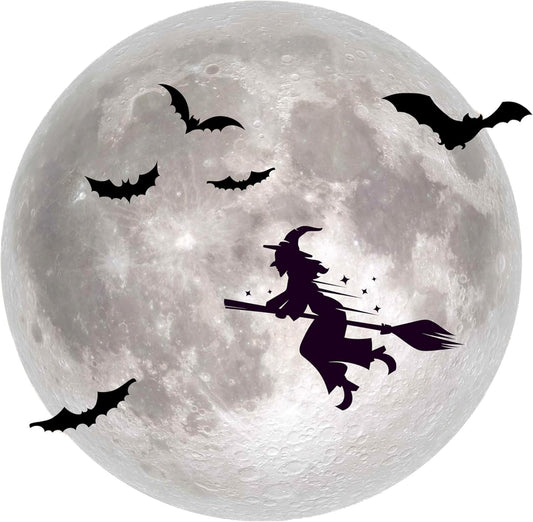 Halloween Window Clings for Glass Windows - 16" x 16" Moon Window Decal - Witch Clings Silhouette - Halloween Decorations