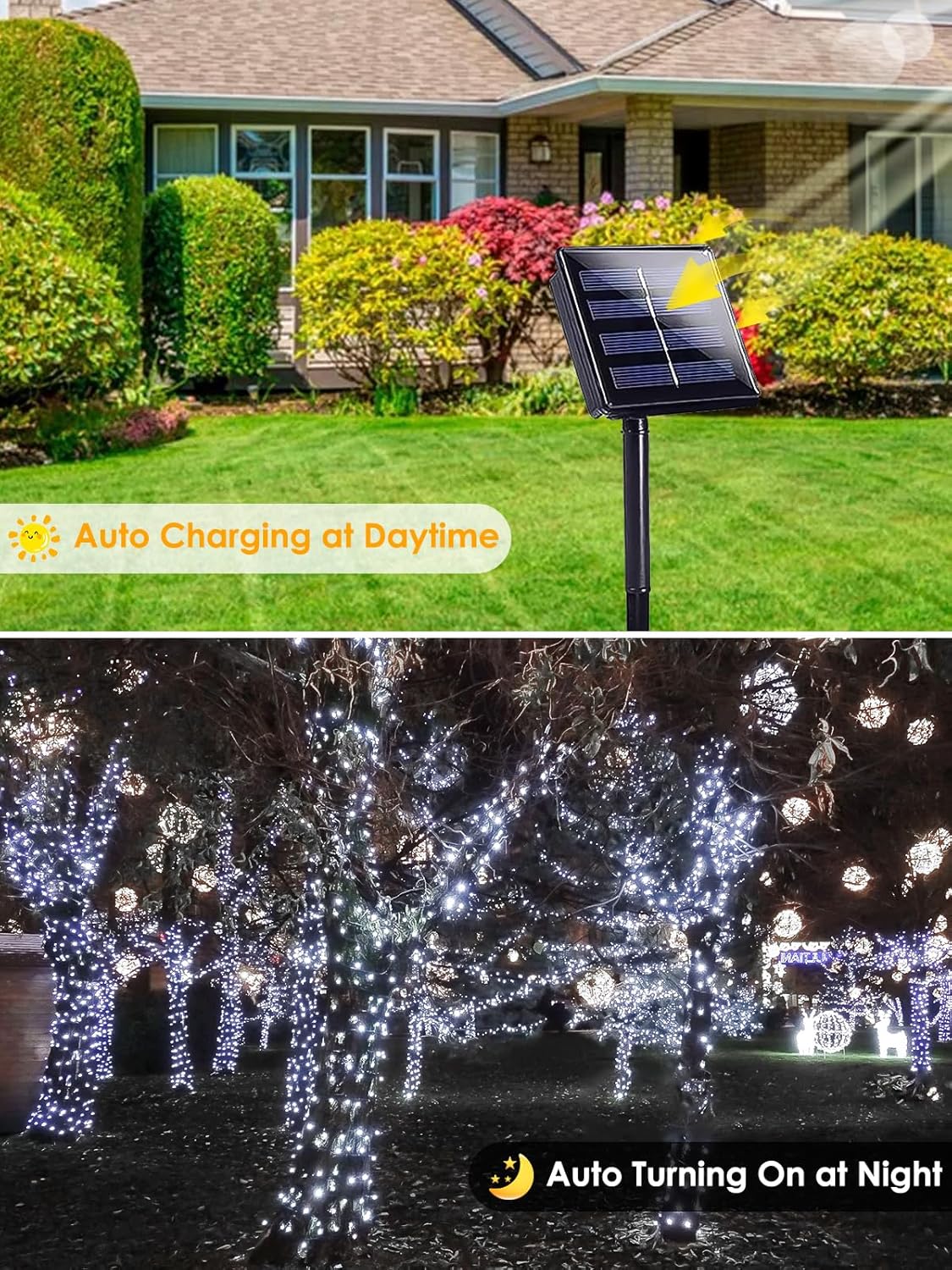 6pk Cool White Solar Christmas Lights Outdoor Waterproof, 600 LED 198FT Solar Powered LED String Lights Green Wire with 8 Modes, Solar Fairy Lights for Xmas Tree Party Wedding Garden Fence Decorations