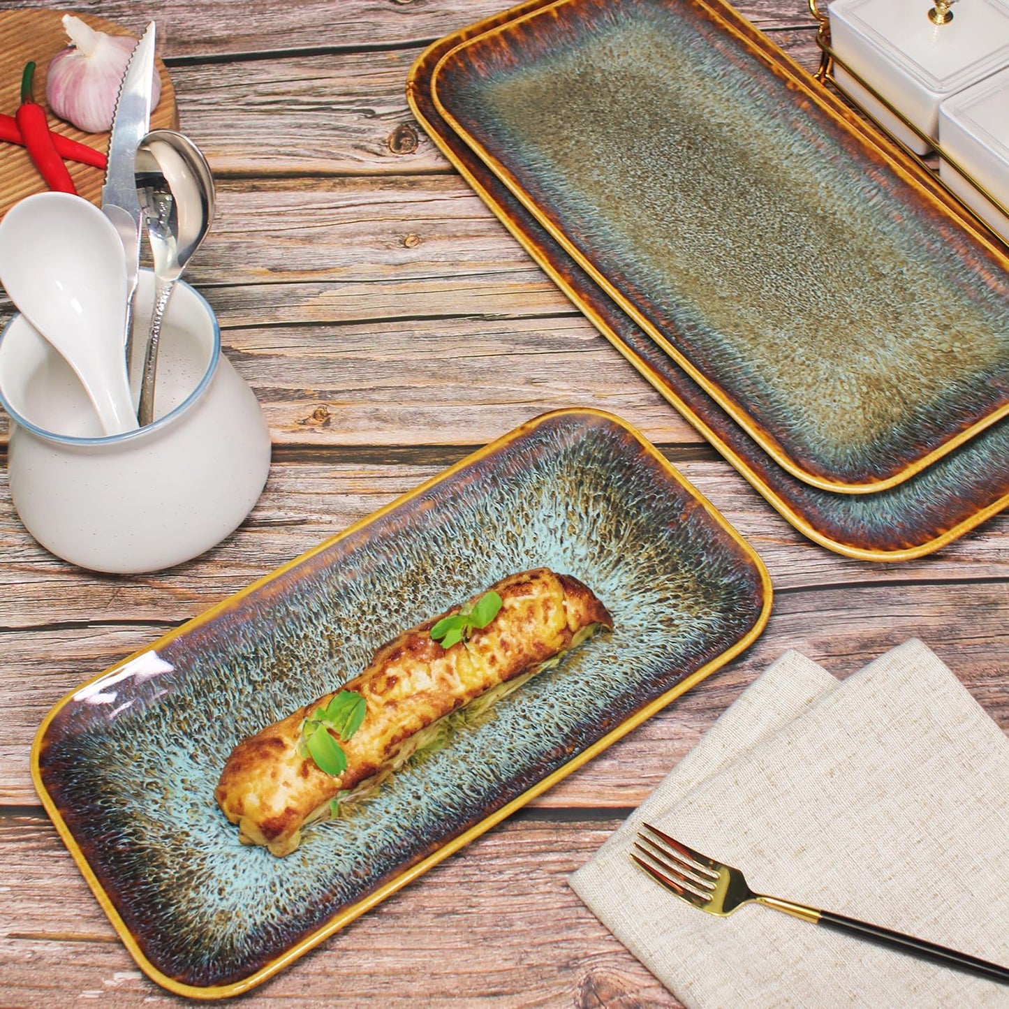 Porcelain Dinner Plates Platters Set of 2, for Fruit, dessert, snack platter, Bread, cupcake, Salad - Microwave, Dishwasher Safe, Scratch Resistant durable, Brown Reactive glaze